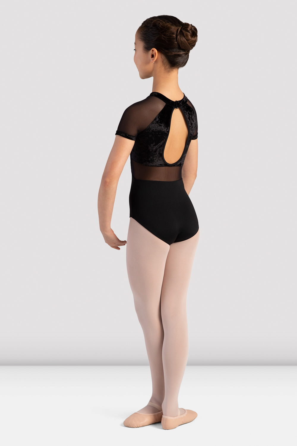 Girls Sasha Velvet Mock Neck Leotard - Soft Stretchy Dancewear for Ballet, Gymnastics & Performance (Black/Pink) - Perfect for Recitals, Practice & Costumes