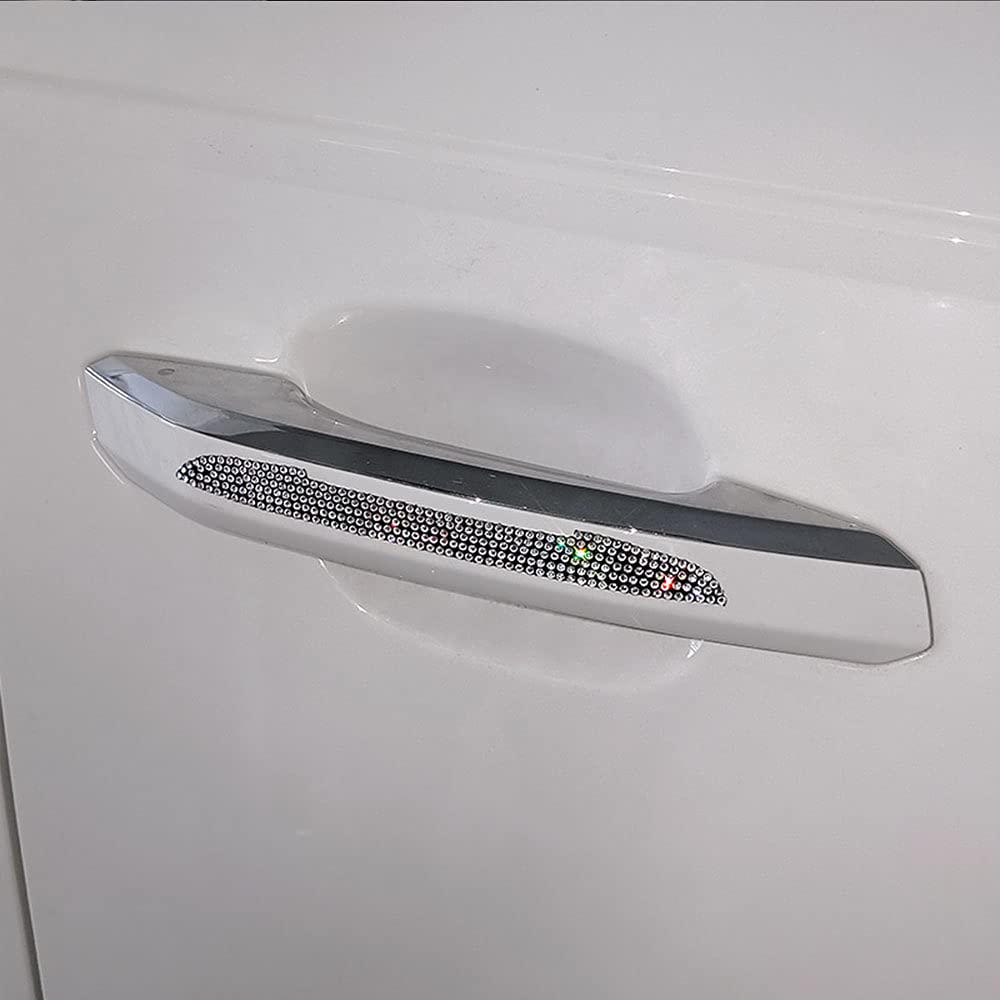 Rhinestone Studded Car Door Side Anti Collision Strip & Rear View Mirror Sticker Decoration (Silver, 2PCS) - Protect Your Vehicle from Scratches & Enhance Style for Cars, SUVs, Trucks
