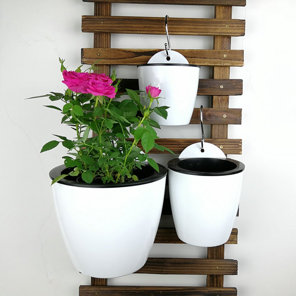 Self Watering Wall Planter Set of 3 - Modern White Small Vertical Flower Pots for Indoor/Outdoor - Wall Mounted & Window Hanging Planters with Water Storage - Perfect for Home Decor, Office, Balcony & Garden