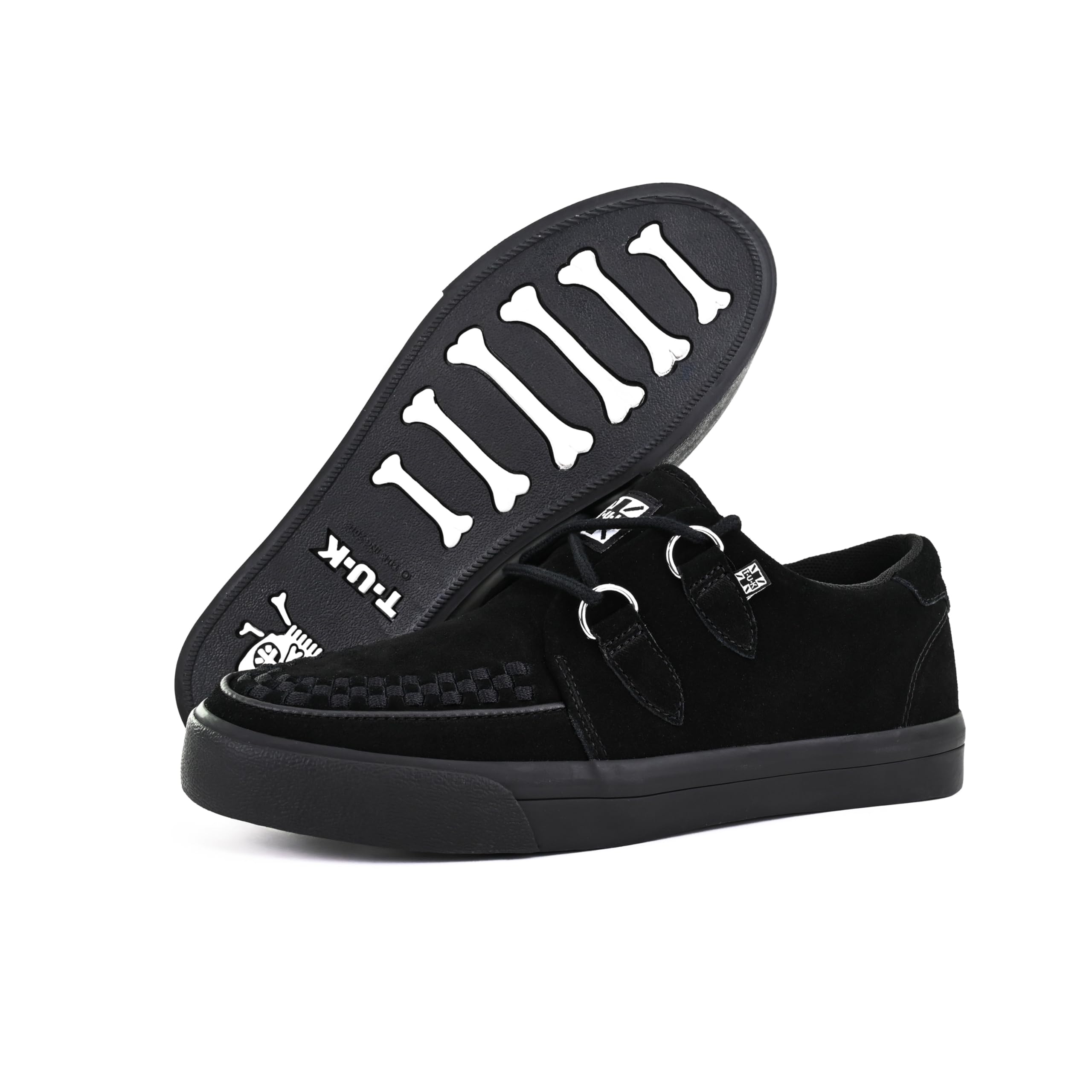 TUK Black Suede Creeper Sneakers for Women & Men - D-Ring Lace Up Platform Shoes | US Women's Size 11 / Men's Size 9 | Perfect for Goth, Punk & Alternative Fashion Styles