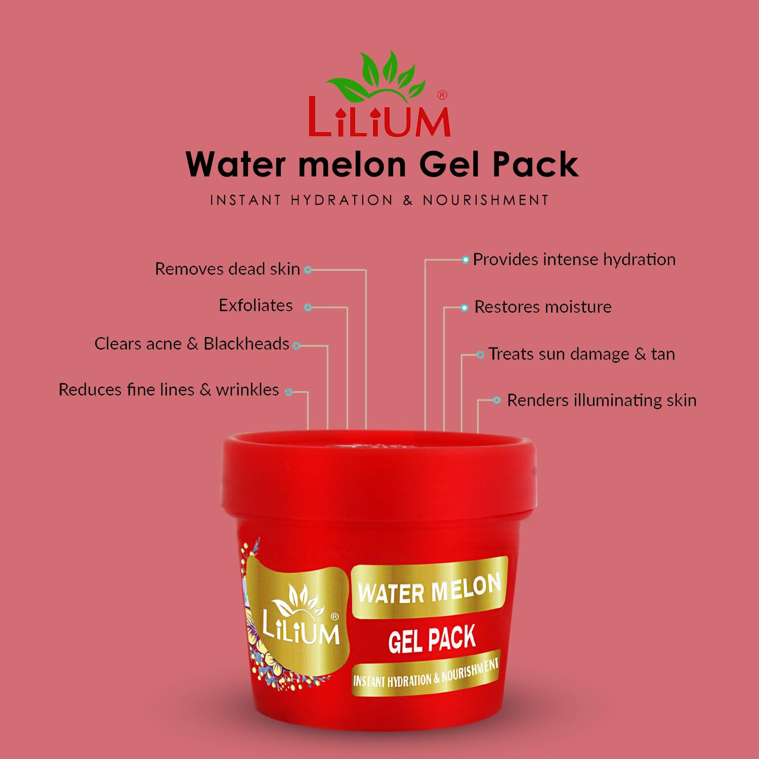 Lilium Watermelon Face Mask 100g - Hydrating & Nourishing Skincare for Glowing Skin, All Skin Types (Oily to Dry), Paraben & Sulfate Free - Perfect for Daily Use, Spa Nights & Travel Skincare Routine