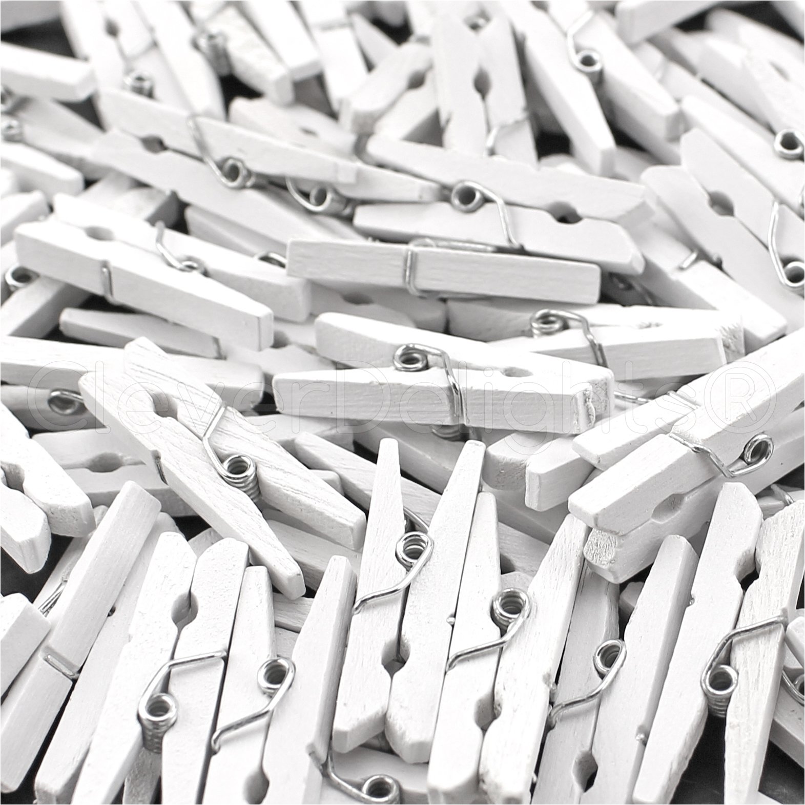 CleverDelights 100-Pack Mini Wooden Clothespins 1 1/8 Inch - Perfect for DIY Crafts, Photo Displays, and Home Decor - Natural White Wooden Clips for Hanging Pictures, Cards, and Garments