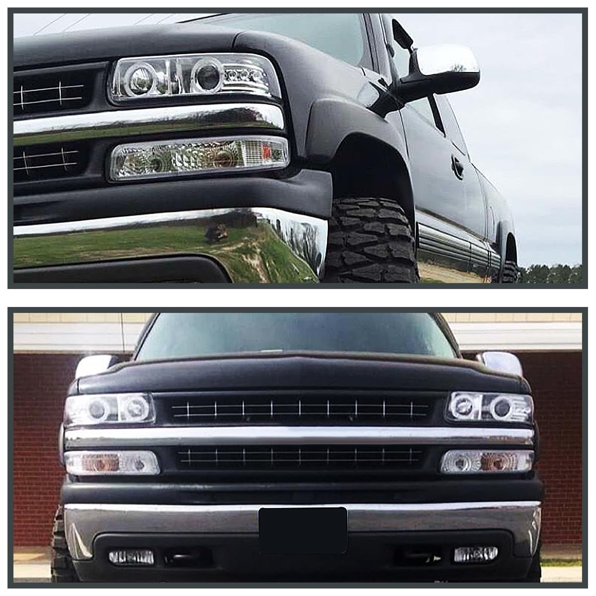 Spec-D Tuning Chrome LED Halo Projector Headlights with Bumper Lights - Compatible with 1999-2002 Chevy Silverado & 2000-2006 Tahoe - Left/Right Pair Headlamp Assembly - Upgrade for Night Driving & Off-Road Adventures