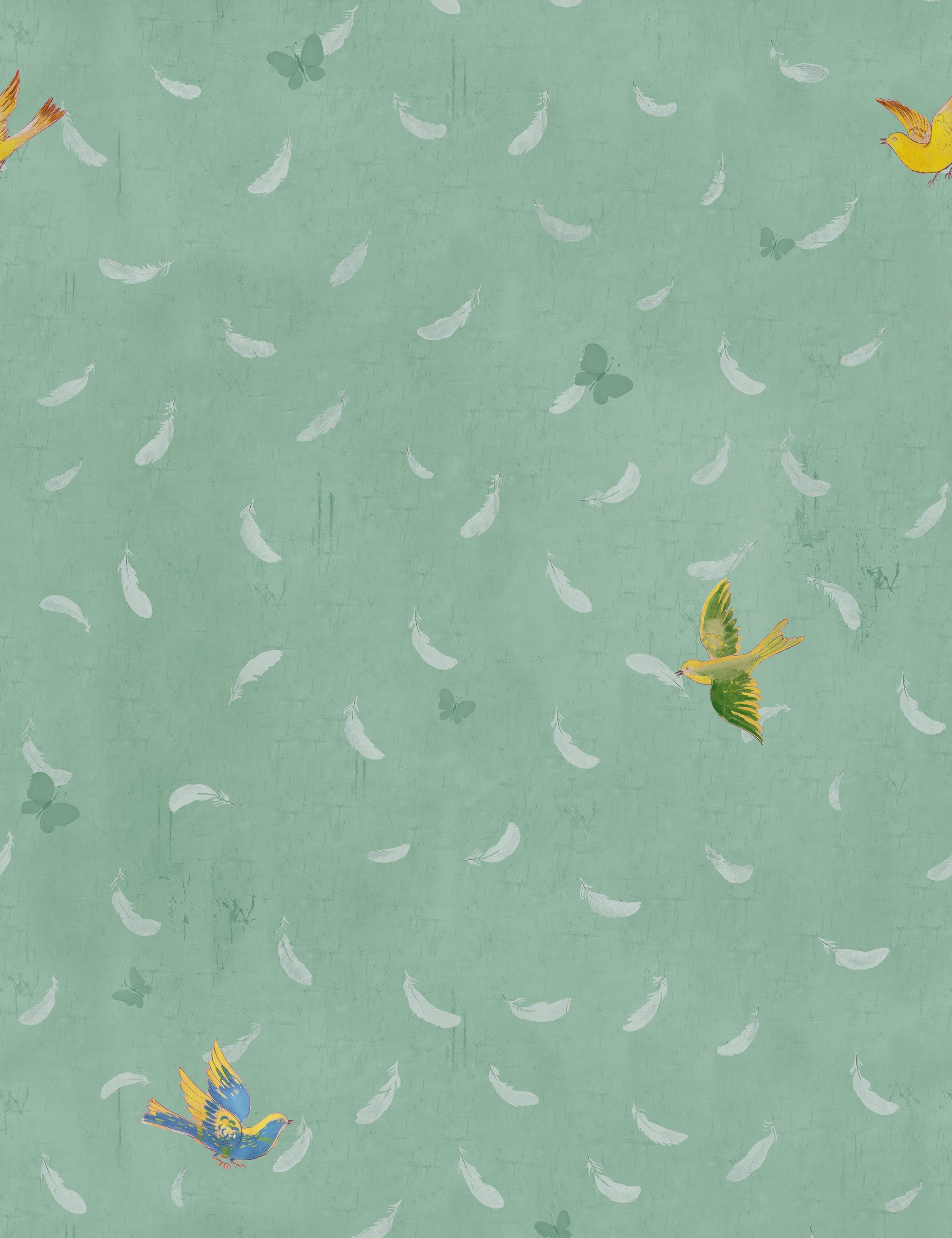 Paule Marrot Green Feathers Wallpaper - Vintage Botanical Peel & Stick Wallpaper for Bedroom, Living Room, Nursery Decor