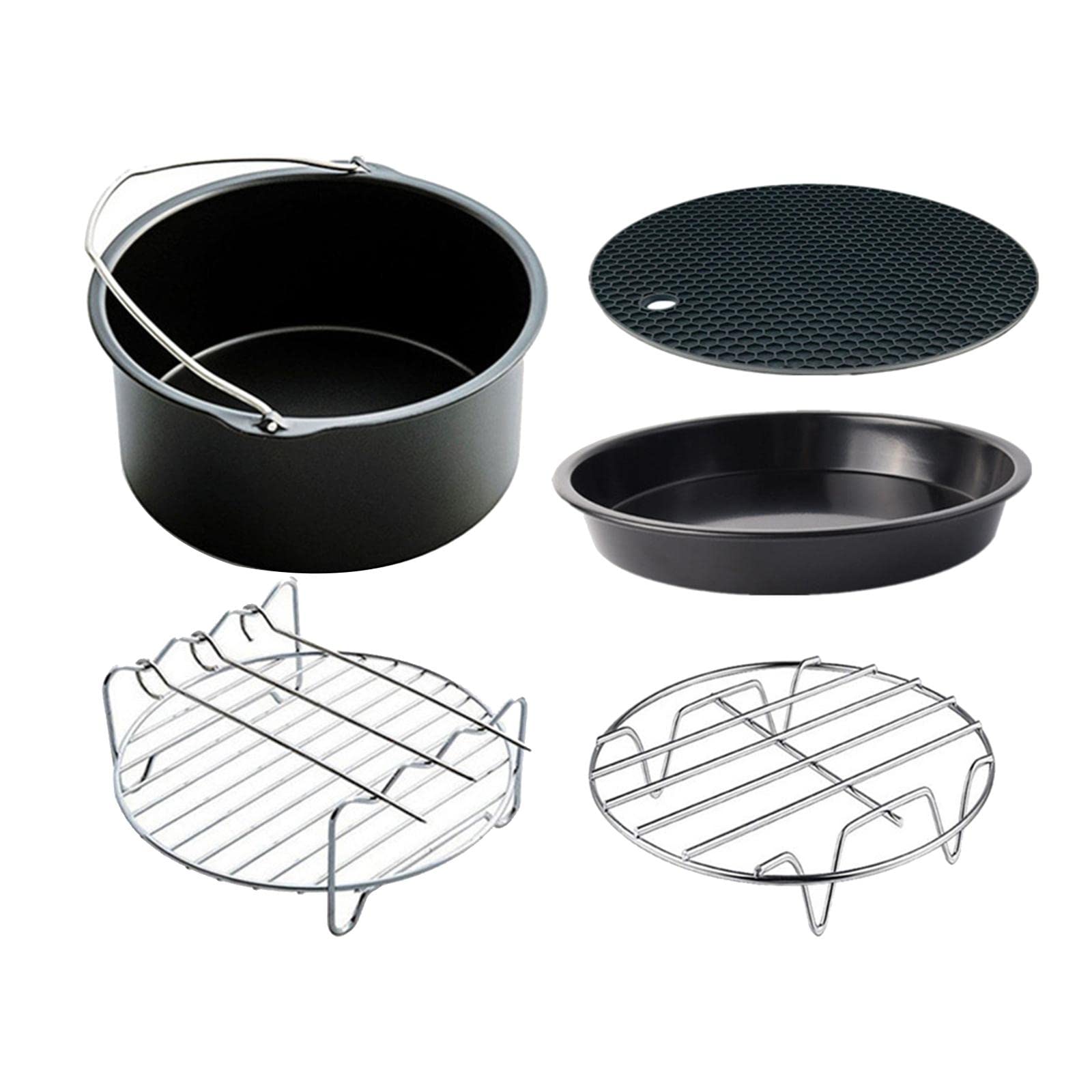 5-Piece Air Fryer Accessories Set - Non-Stick Silicone Mat & Pizza Pan Replacement for 3.7-5.8Qt (6 Inch) - Compatible with Philips, Cosori, Ninja - Perfect for Baking, Roasting & Healthy Cooking