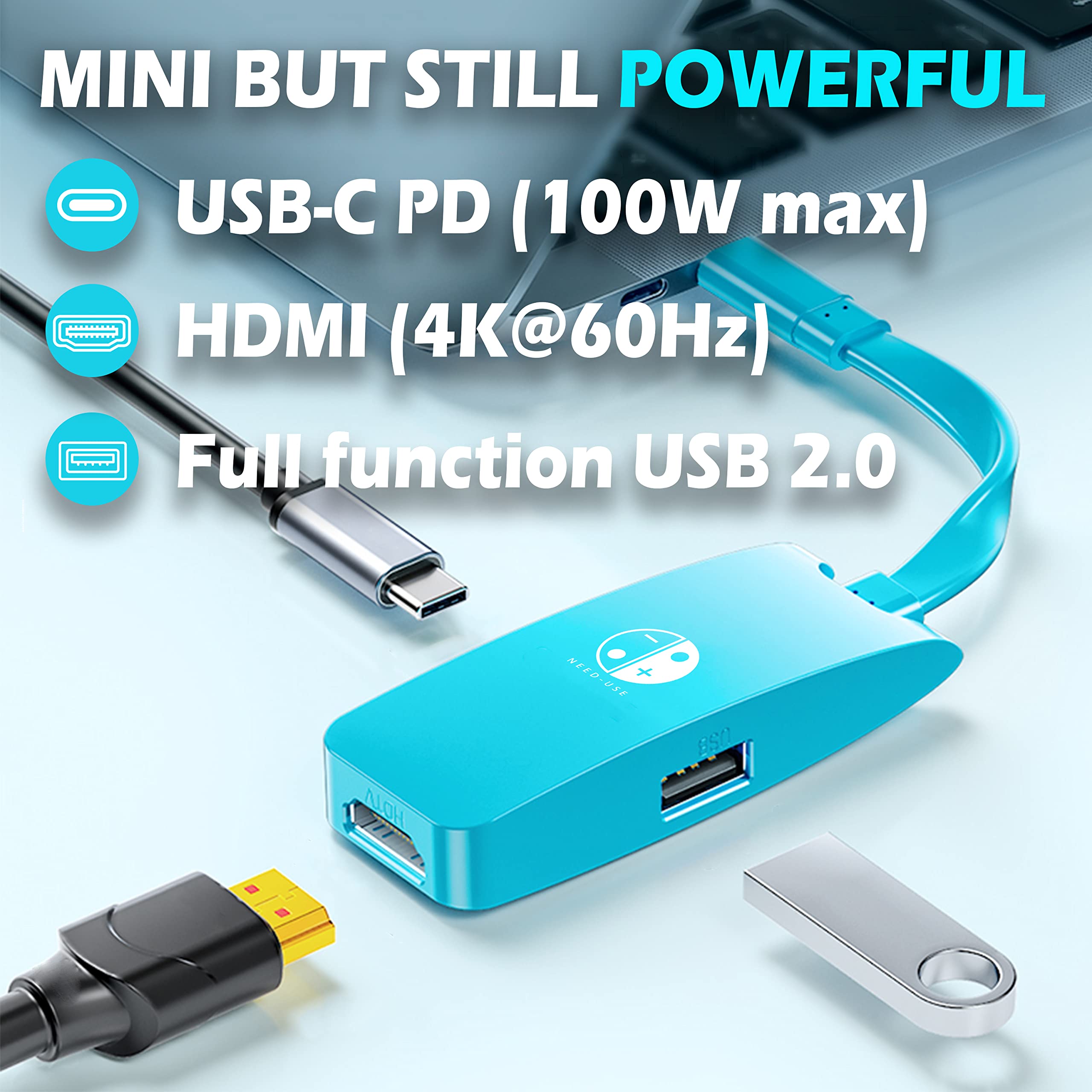 Nintendo Switch HDMI Dock Adapter - Mini Portable USB-C to 4K HDMI Converter with USB Port for Switch/Switch OLED | Travel-Friendly Charging Station for TV, Laptop, Tablet & Phone | Perfect for Gaming On-The-Go & Home Entertainment Setup