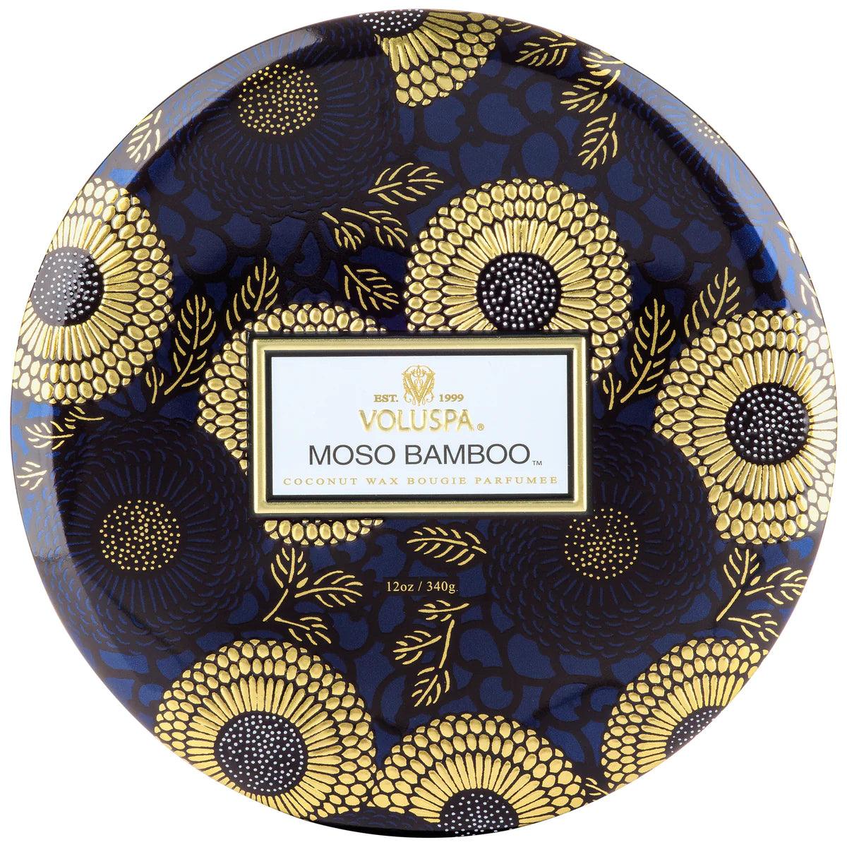 Premium Moso Bamboo 3-Wick Scented Candle in Decorative Tin - Long Lasting Aromatherapy for Home, Spa & Meditation Relaxation