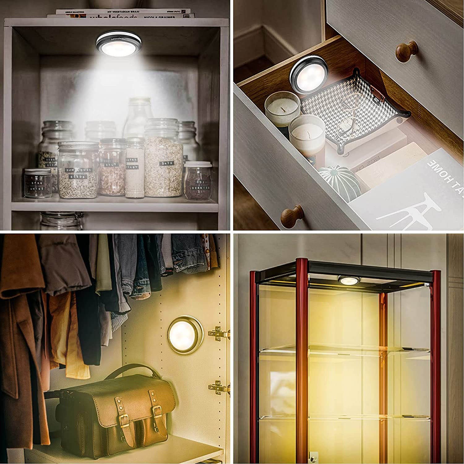 HOLKPOILOT 6-Pack Battery-Operated LED Puck Lights with Remote Control - Under Cabinet Lighting, Closet Light, Night Light for Kitchen, Bedroom, Nursery & Staircase (Includes 18 Batteries)