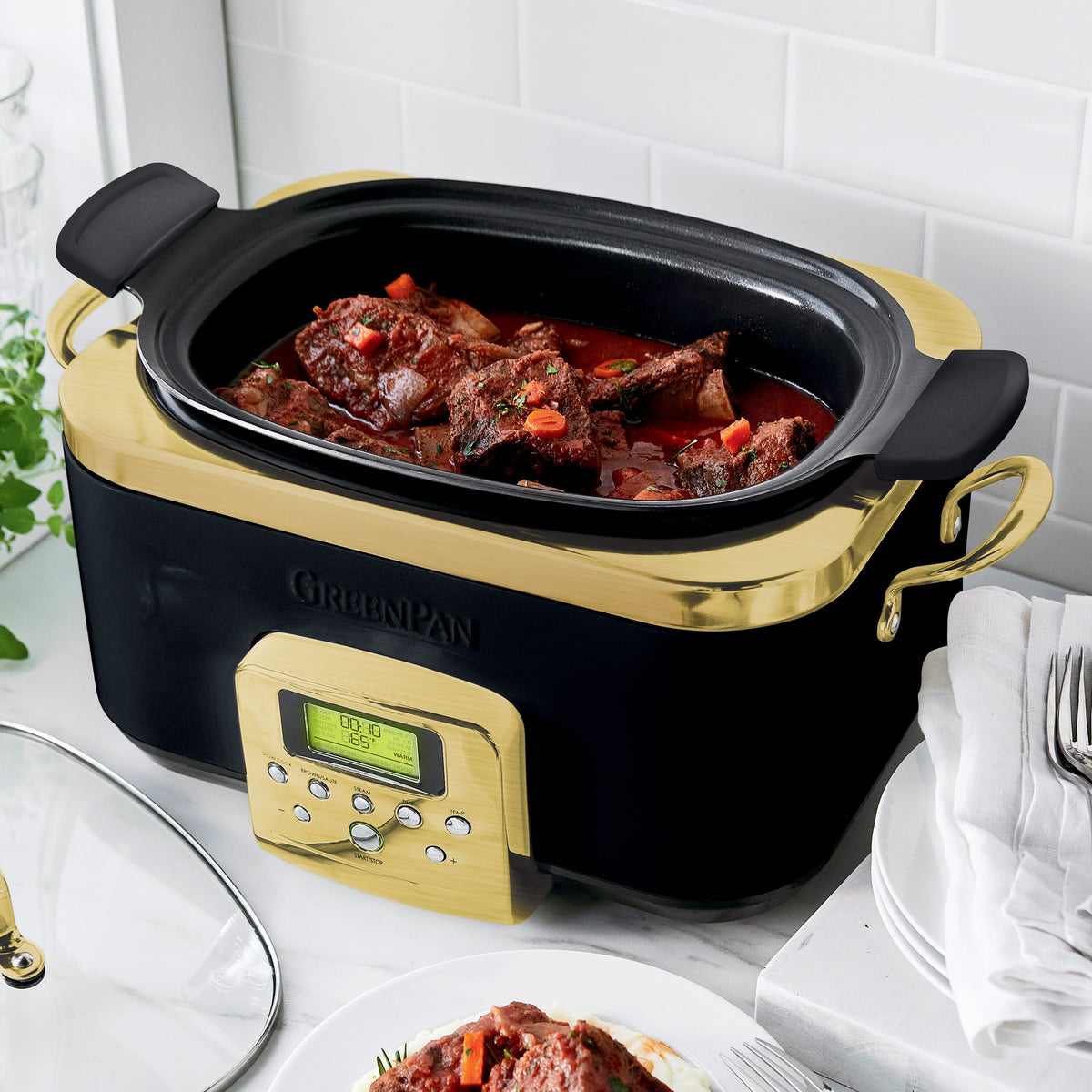Elite Reserve 6 Quart Slow Cooker - Programmable Crock Pot with Digital Timer, Stainless Steel - Perfect for Family Dinners, Meal Prep & Party Buffets