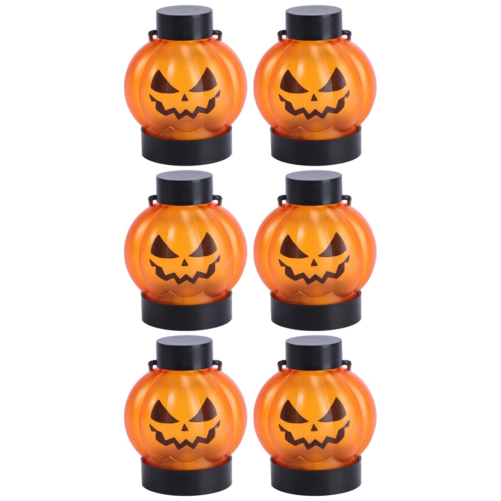 Happyyami 6-Pack Orange LED Skull Pumpkin Lantern - Halloween Hanging Lights with Flickering Flame Effect, Vintage Keychain Pendant, Spooky Table Centerpiece Decor for Home, Party & Outdoor Halloween Display
