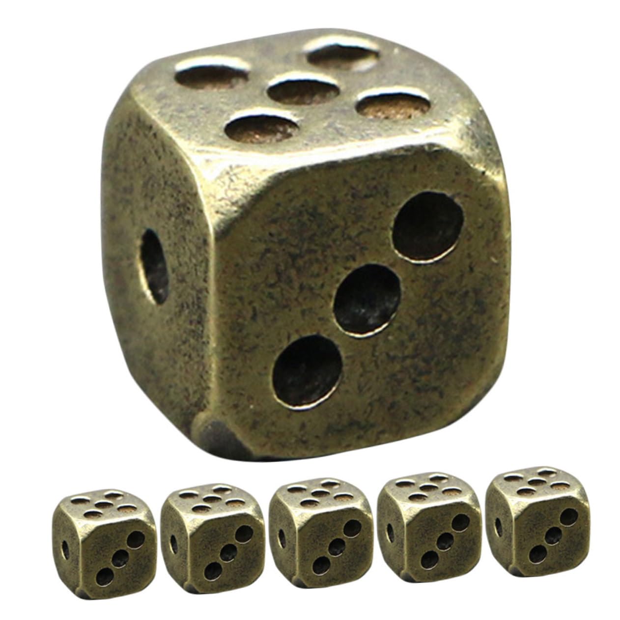 FELTECHELECTR 6-Piece Vintage Brass Dice Set - Six-Sided Square Corner Dice for Tabletop Games, Crafts, and Collectibles | Perfect for Board Games, RPGs, and Decorative Displays