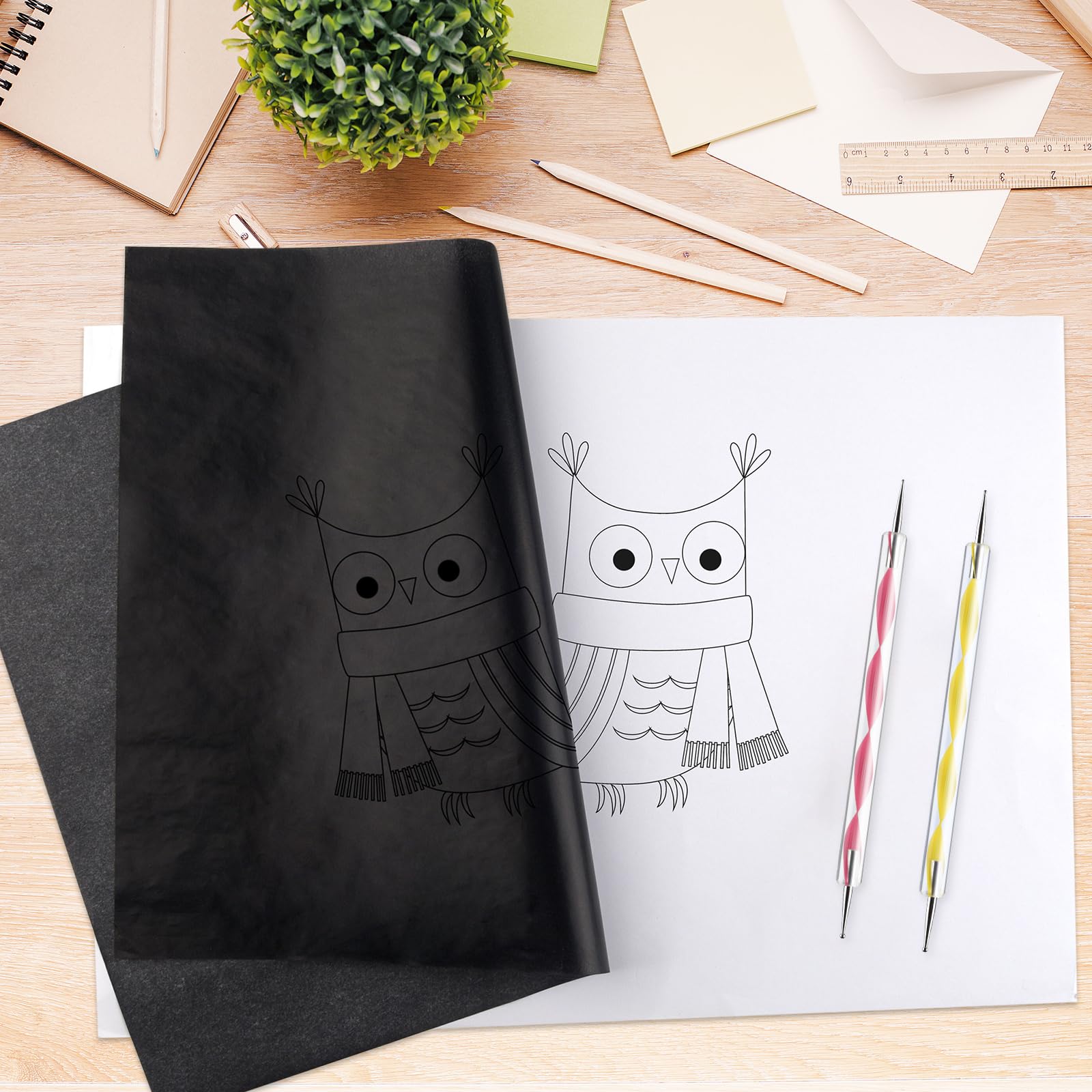 ASTARON 150 Sheets Black Carbon Copy Paper & Tracing Paper with 5 Embossing Stylus Tools - Carbon Transfer Paper for Wood, Fabric, Canvas - Perfect for DIY Crafts, Art Projects & Home Decor