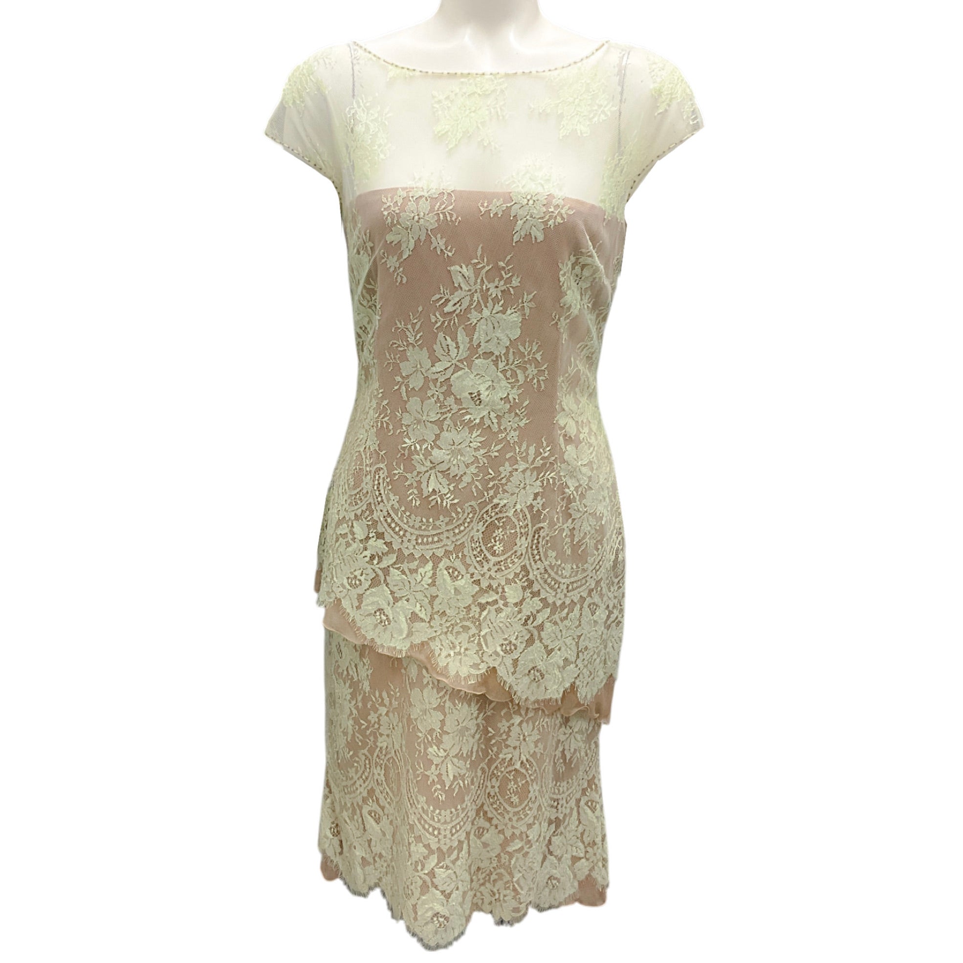 Angel Sanchez Lime & Beige Lace Overlay Cocktail Dress - Perfect for Weddings, Parties & Special Occasions