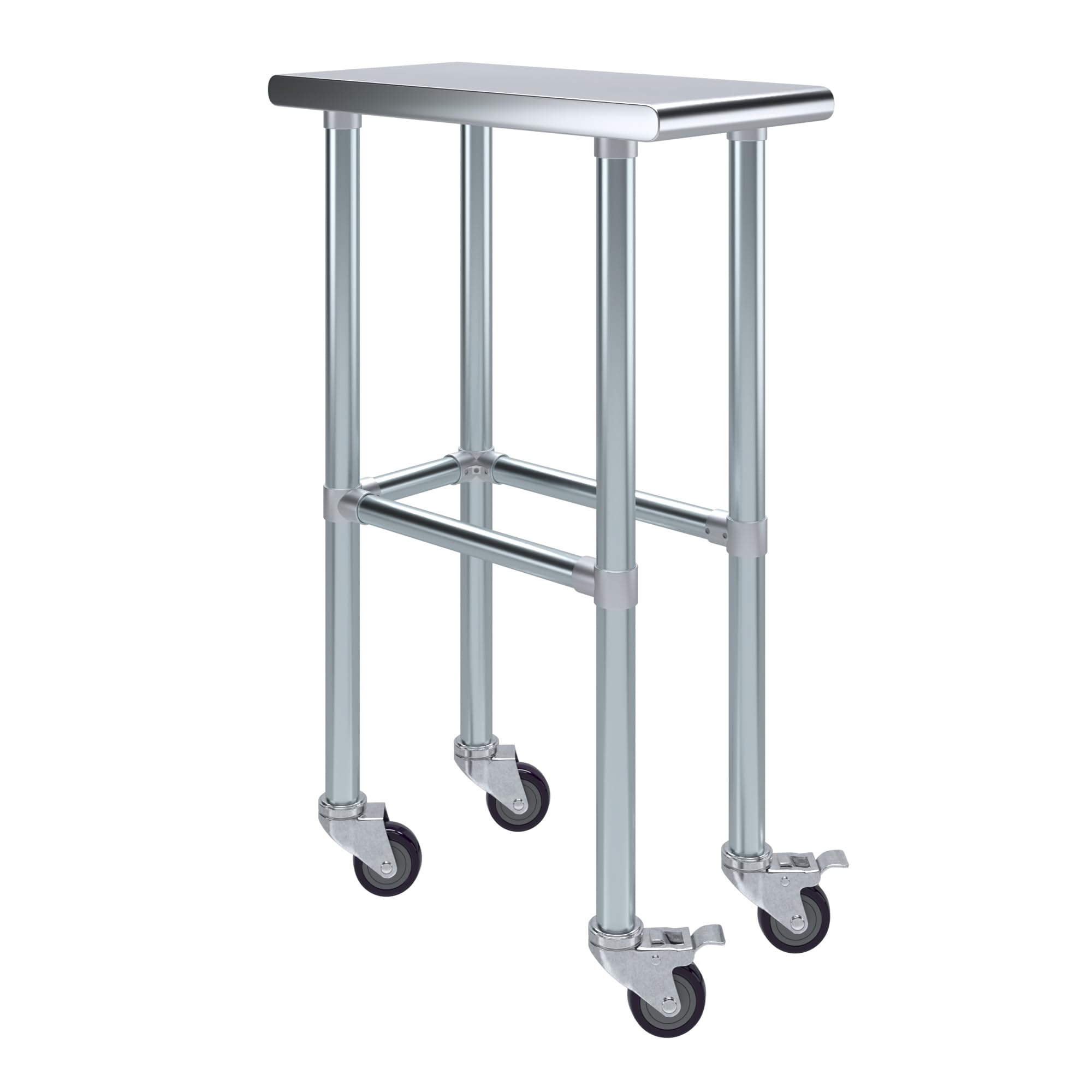AmGood Stainless Steel Work Table with Open Base & Wheels - Heavy Duty Metal Workbench for Garage, Kitchen, or Workshop (12