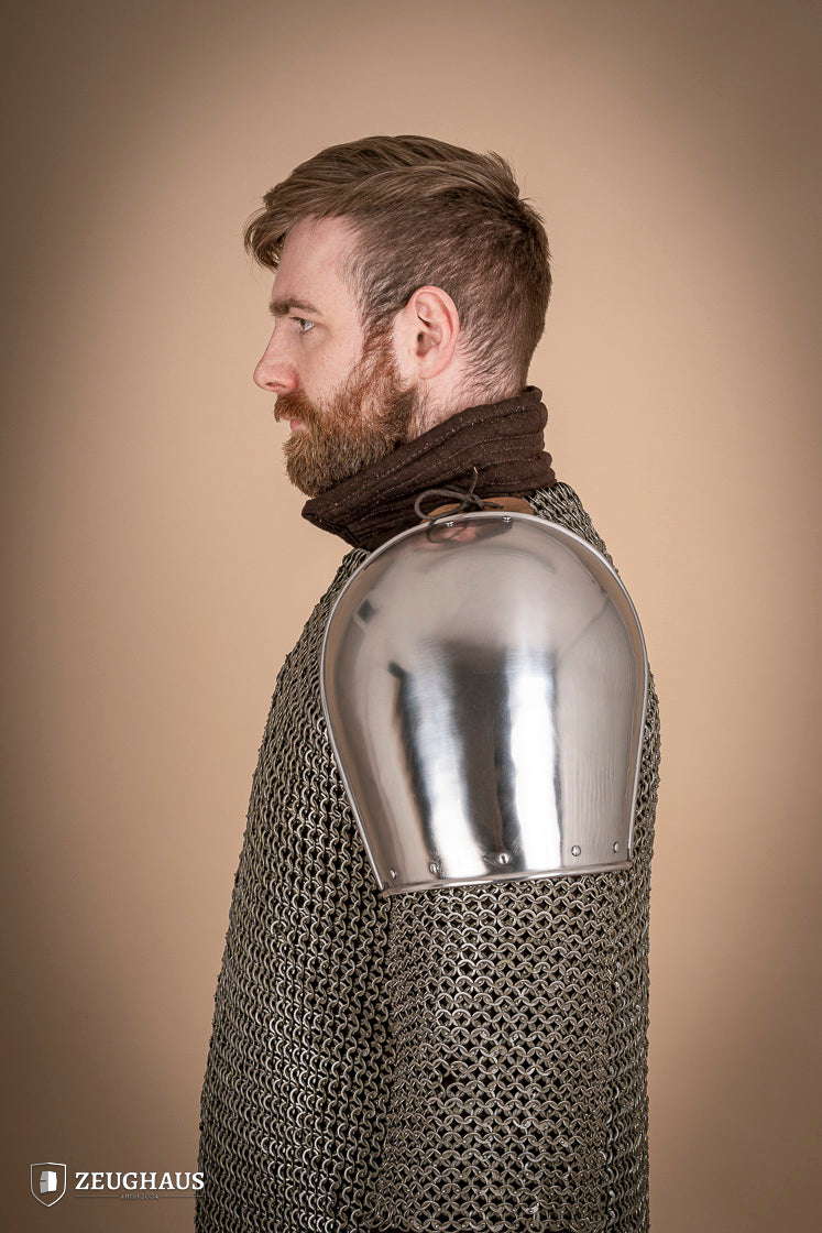 Polished Pauldrons 1350 1425 1.6mm - Medieval Armor Shoulder Plates for LARP, Cosplay & Renaissance Fairs