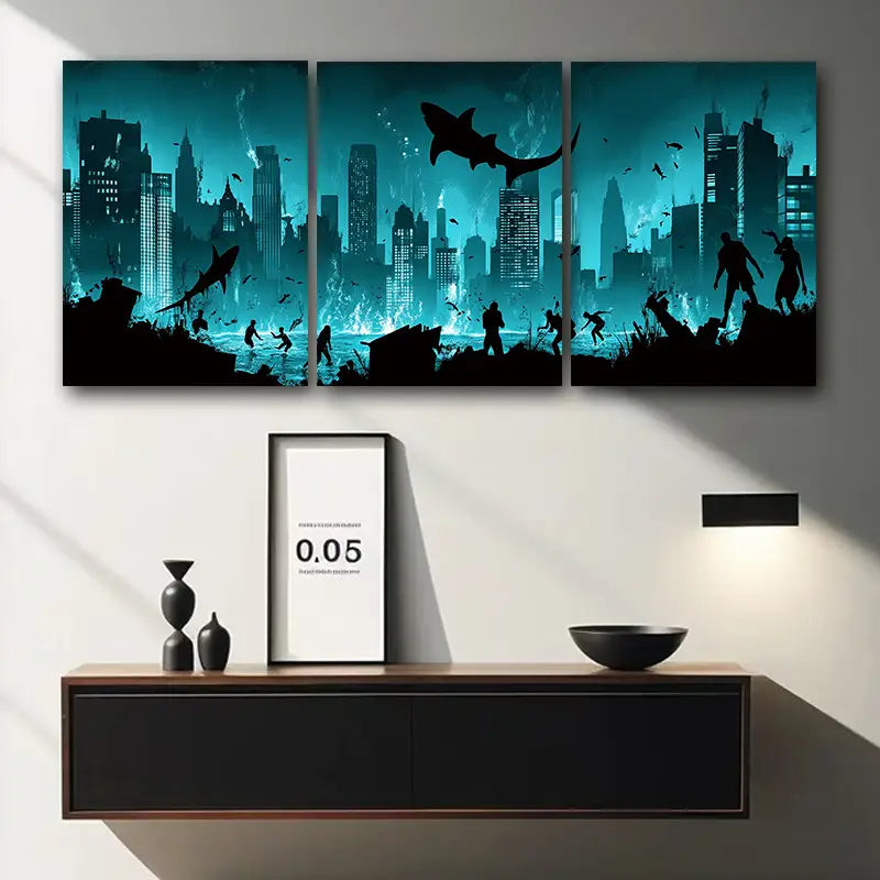 3-Piece Underwater City Metal Wall Art Print - Ready to Hang Ocean Themed Home Decor for Living Room, Bedroom & Office
