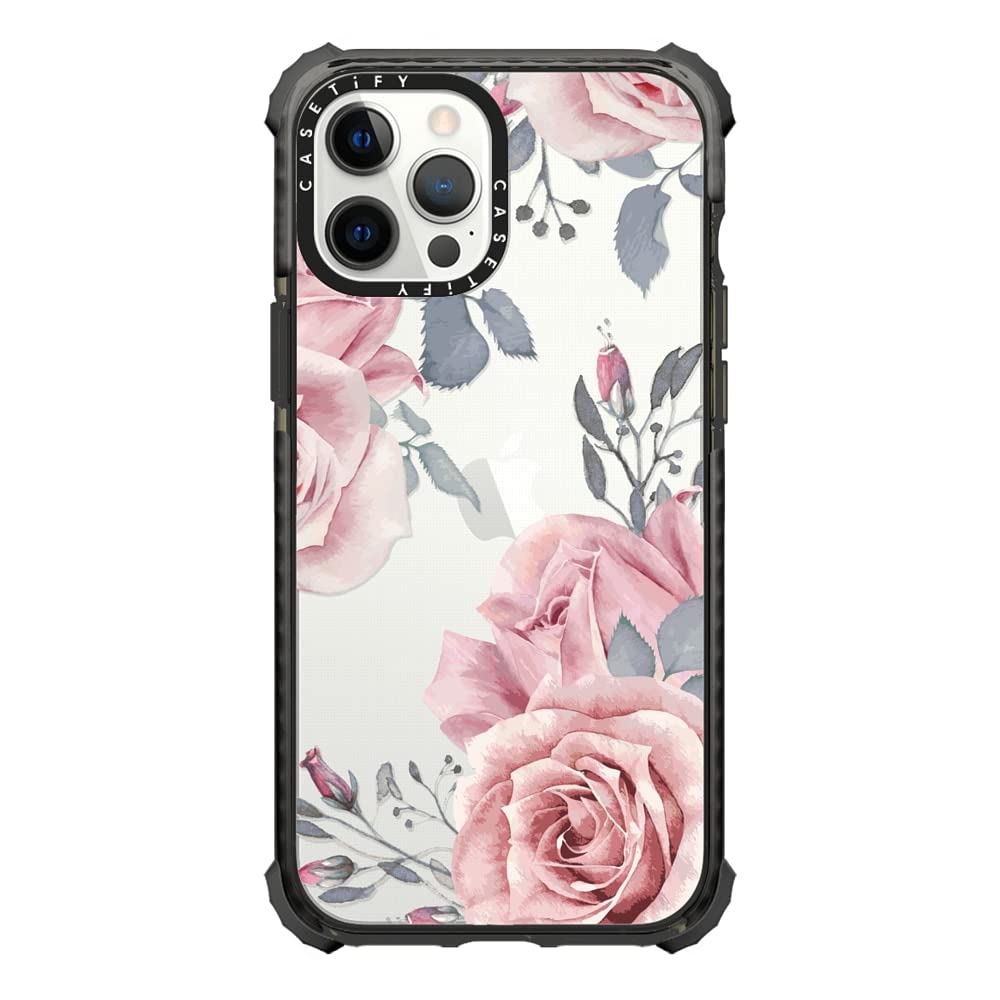 CASETiFY Ultra Impact Shockproof Case for iPhone 12 Pro Max - Clear Black Rose Design - Durable Protective Phone Cover for Everyday Use & Outdoor Activities