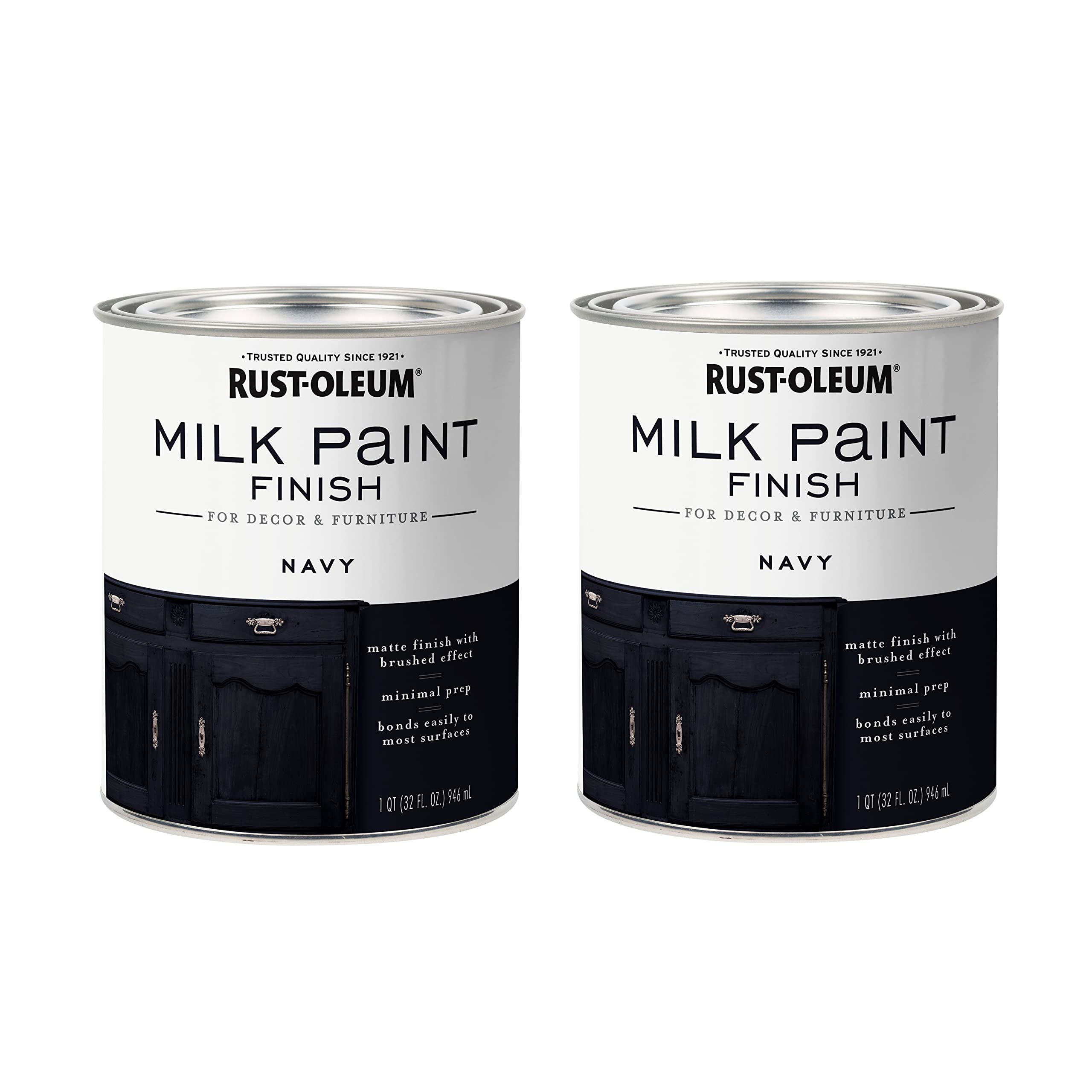 Rust-Oleum 331051-2PK Navy Blue Milk Paint Finish - 32 Fl Oz (2 Pack Quart) - Premium Matte Chalky Paint for Furniture, Cabinets & Home Decor DIY Projects