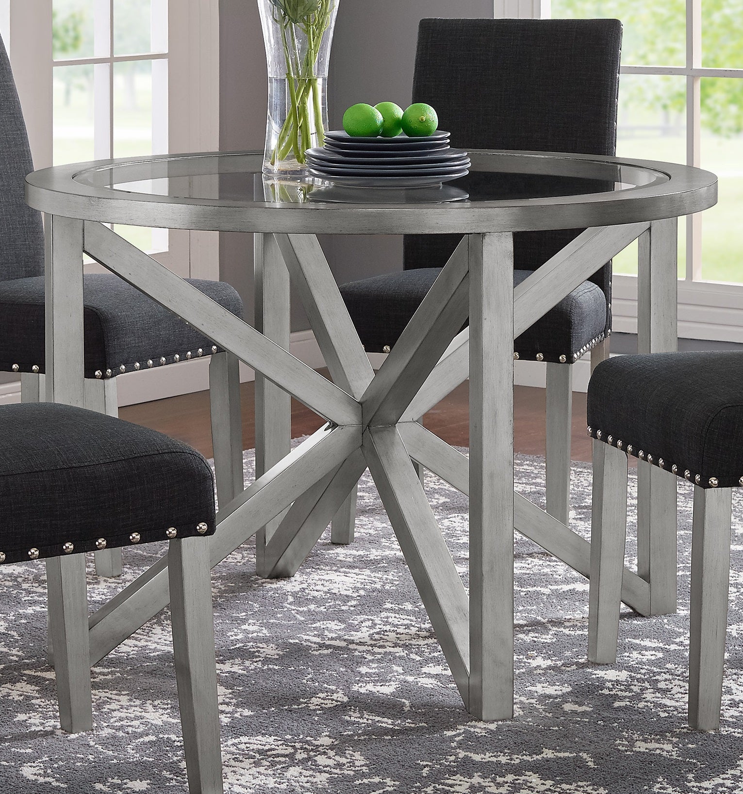 Bella Round Dining Table - Champagne/Silver Finish - Elegant Modern Kitchen & Dining Room Furniture for Small Spaces