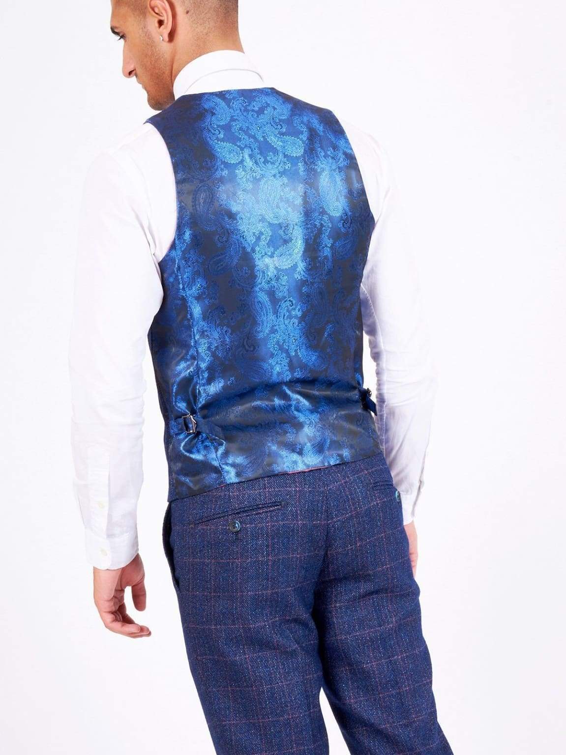 Marc Darcy Harry Men's Blue Slim Fit Tweed Check Suit Trousers | Formal Office Wear & Wedding Attire for Stylish Gentlemen
