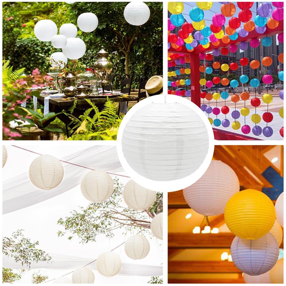 6 Pack 12-Inch White Chinese Japanese Paper Lanterns - Round Hanging Decorations for Halloween, Wedding, Birthday Party, Home & Garden Decor | Indoor/Outdoor Use for Festivals, Events & Asian-Themed Celebrations