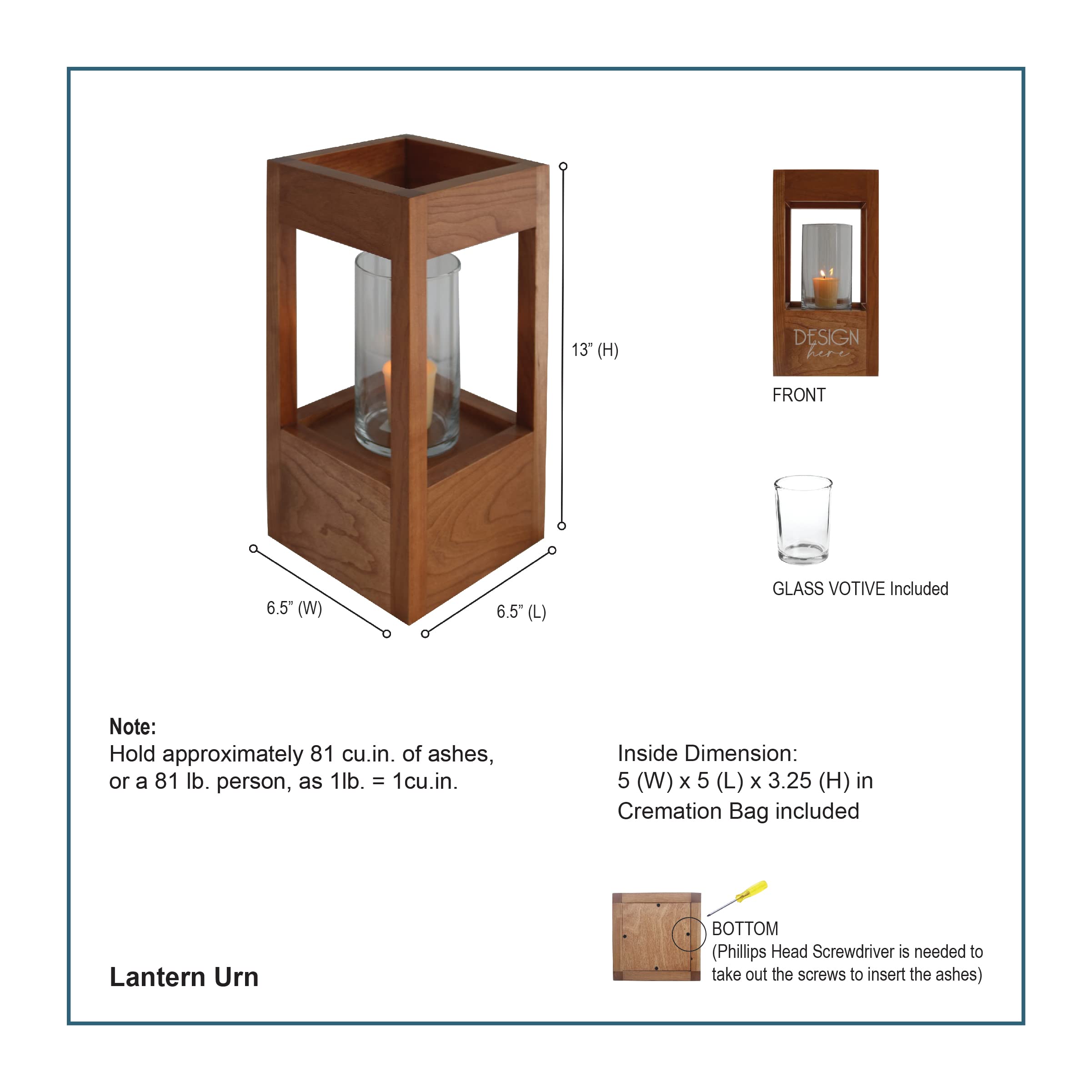 Lifesong Milestones Solid Cherry Wood Cremation Urn for Human Ashes - Memorial Lantern & Sympathy Candle Holder - 6.5”x6.5”x13” - Perfect for Funeral Keepsakes, Memorial Services & Home Remembrance Displays