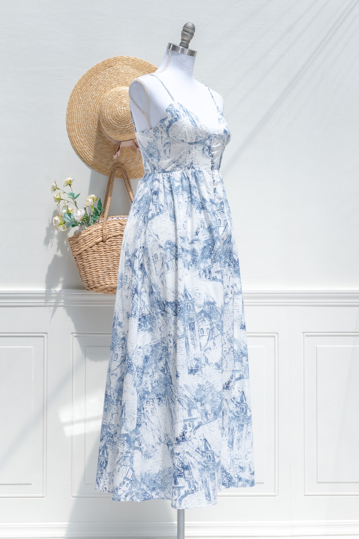 Village Faire Floral Print Midi Dress for Women | Summer Casual Sundress with Puff Sleeves | Perfect for Beach, Brunch & Date Night Outfits