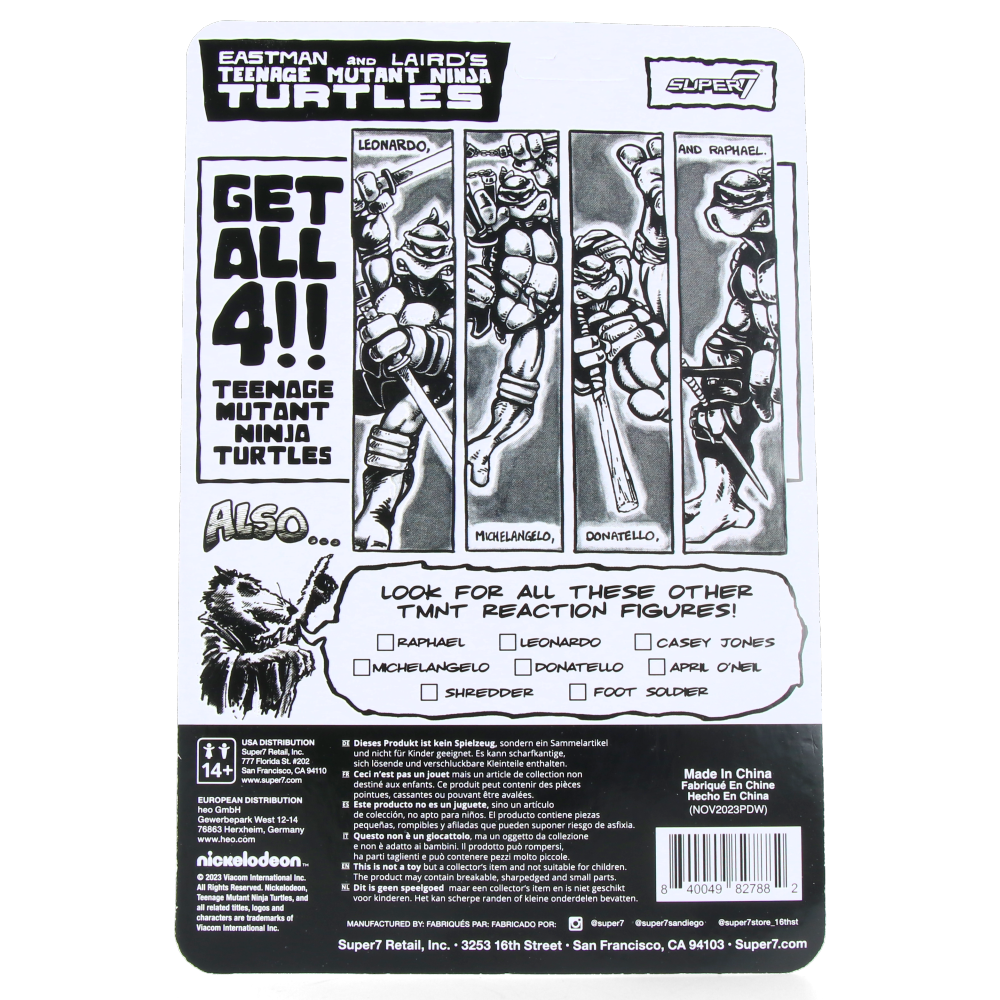 Michelangelo Comic Greyscale Teenage Mutant Ninja Turtles ReAction Figure Wave 9 - Collectible Action Figure for TMNT Fans & Comic Book Enthusiasts - Perfect for Display, Gifts & Nostalgic Play
