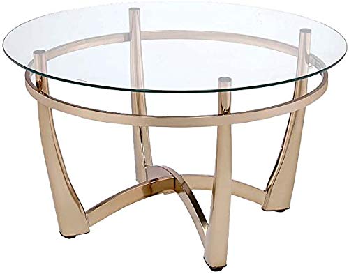 Modern Round Coffee Table with Tempered Glass Top & Metal Base - 35