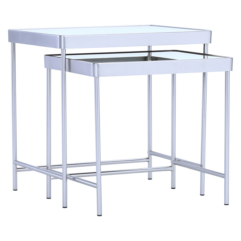 CAMEO Nest of 2 Tables with Mirror - Modern Side Tables for Living Room, Bedroom & Office - Space Saving Accent Tables with Stylish Mirror Design