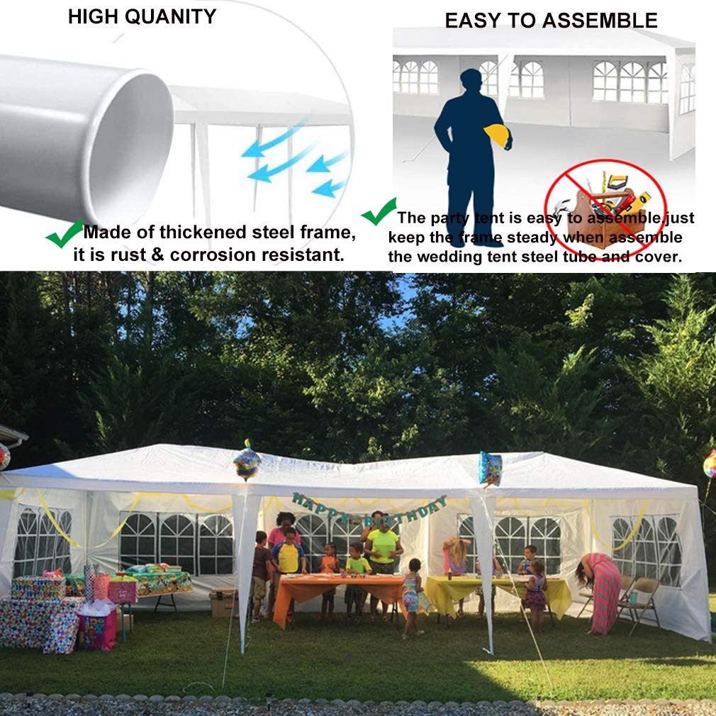 10' x 30' Heavy Duty Outdoor Gazebo Canopy Tent - White with 5 Removable Sidewalls | Commercial Grade Party Wedding Pavilion, Large BBQ Grill Shelter for Backyard, Garden, Camping & Patio Events | Perfect for Outdoor Gatherings, Picnics & Commercial Use