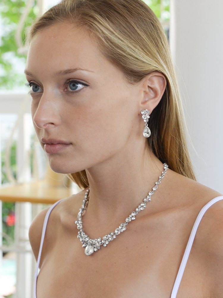 Mariell Crystal Bridal Wedding Necklace & Earrings Set - Elegant Jewelry for Bride, Bridesmaid, Prom, Pageant - Perfect for Weddings, Formal Events & Special Occasions