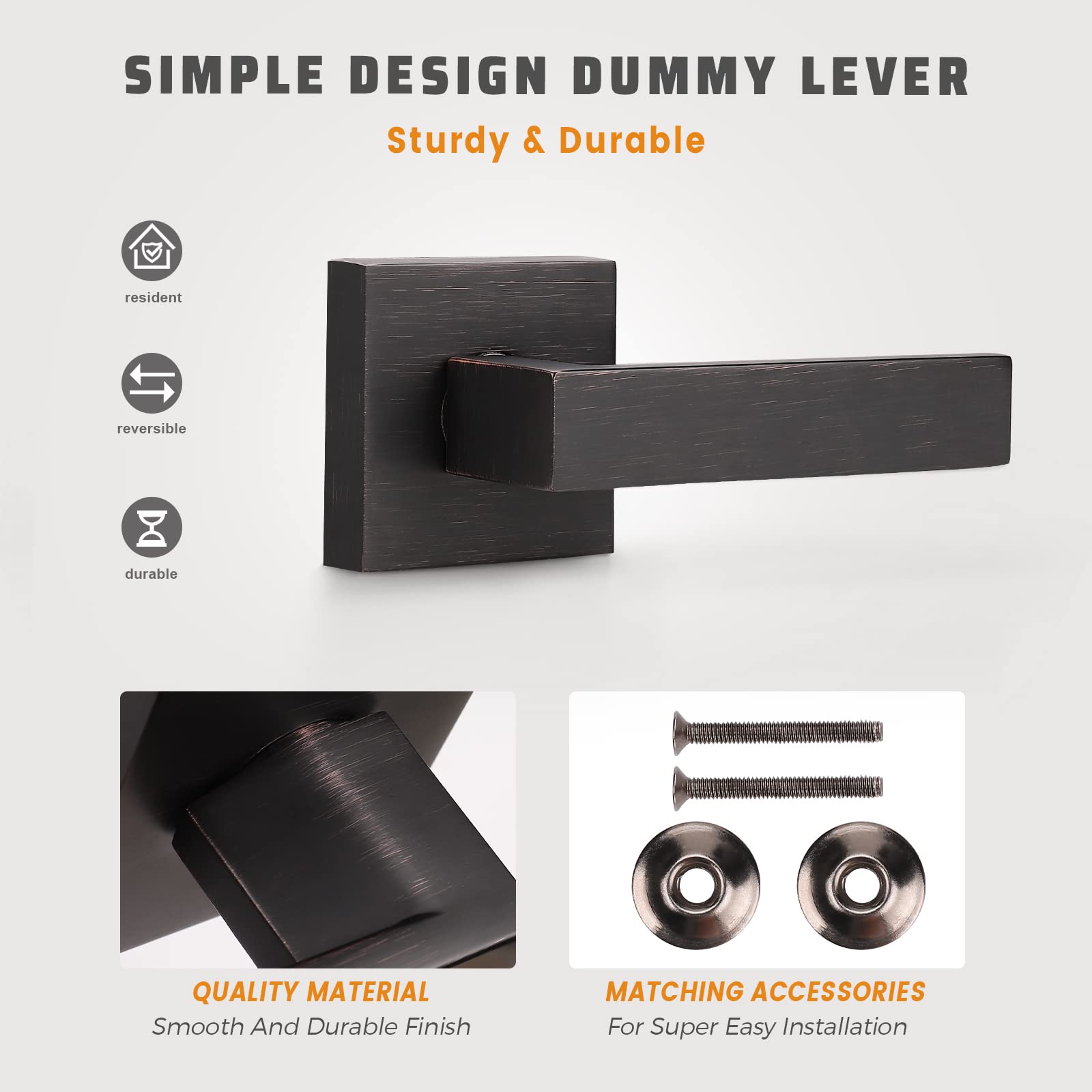KNOBWELL 10 Pack Heavy Duty Interior Door Handles - Right/Left Hand Single Sided Dummy Lever for Closet & Cabinet Doors in Oil Rubbed Bronze (0.93 lb, One Side Use) - Perfect for Bedrooms, Bathrooms & Storage Spaces