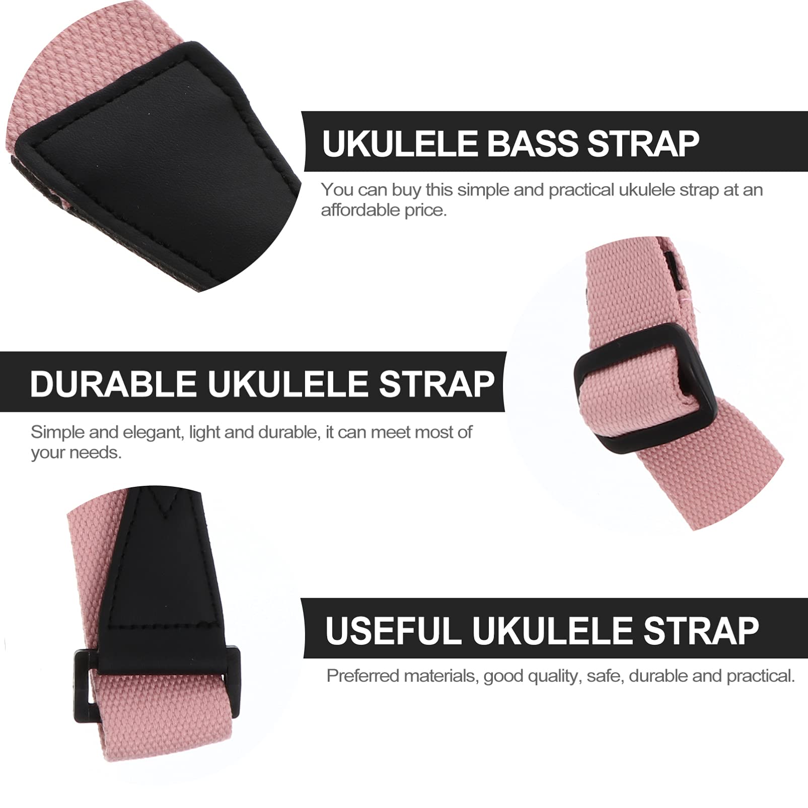 No-Drill Clip-On Adjustable Ukulele Strap - Soft Nylon Hawaiian Guitar Neck Strap for Soprano, Concert & Tenor Ukuleles - Comfortable Shoulder Strap for Kids & Adults (Pink) - Perfect for Live Performances, Practice & Travel