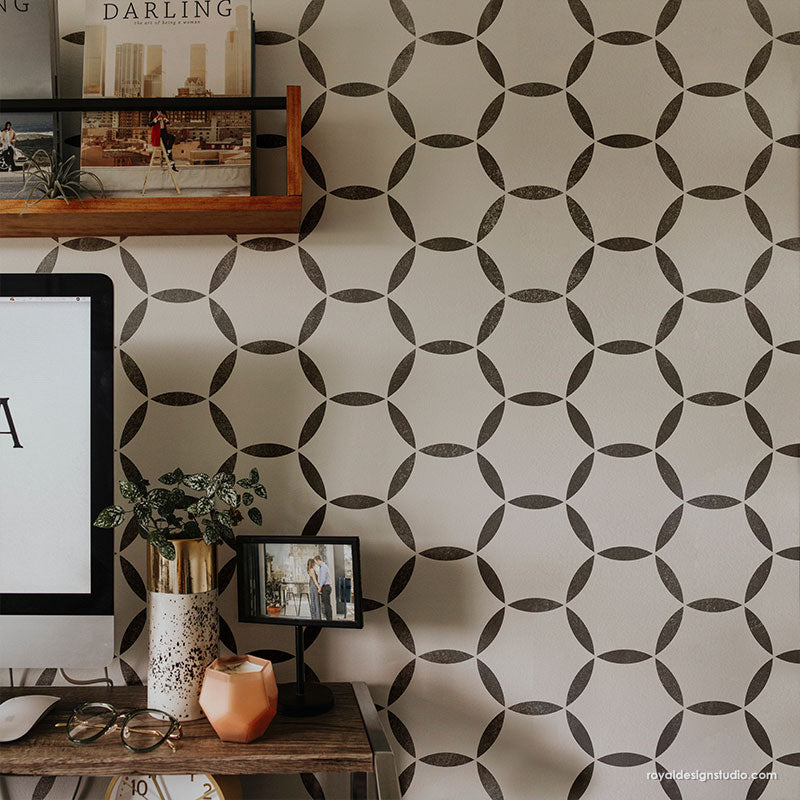 Allover Tile Stencil for DIY Home Decor - Reusable Circle Pattern Stencil for Floor, Wall, and Furniture Painting Projects