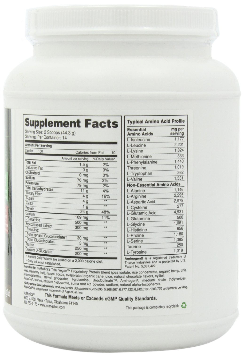 NuMedica Total Vegan Chocolate Delight Protein Powder - 21.86 oz (14 Servings) | Plant-Based Nutrition for Smoothies, Baking & Post-Workout Recovery
