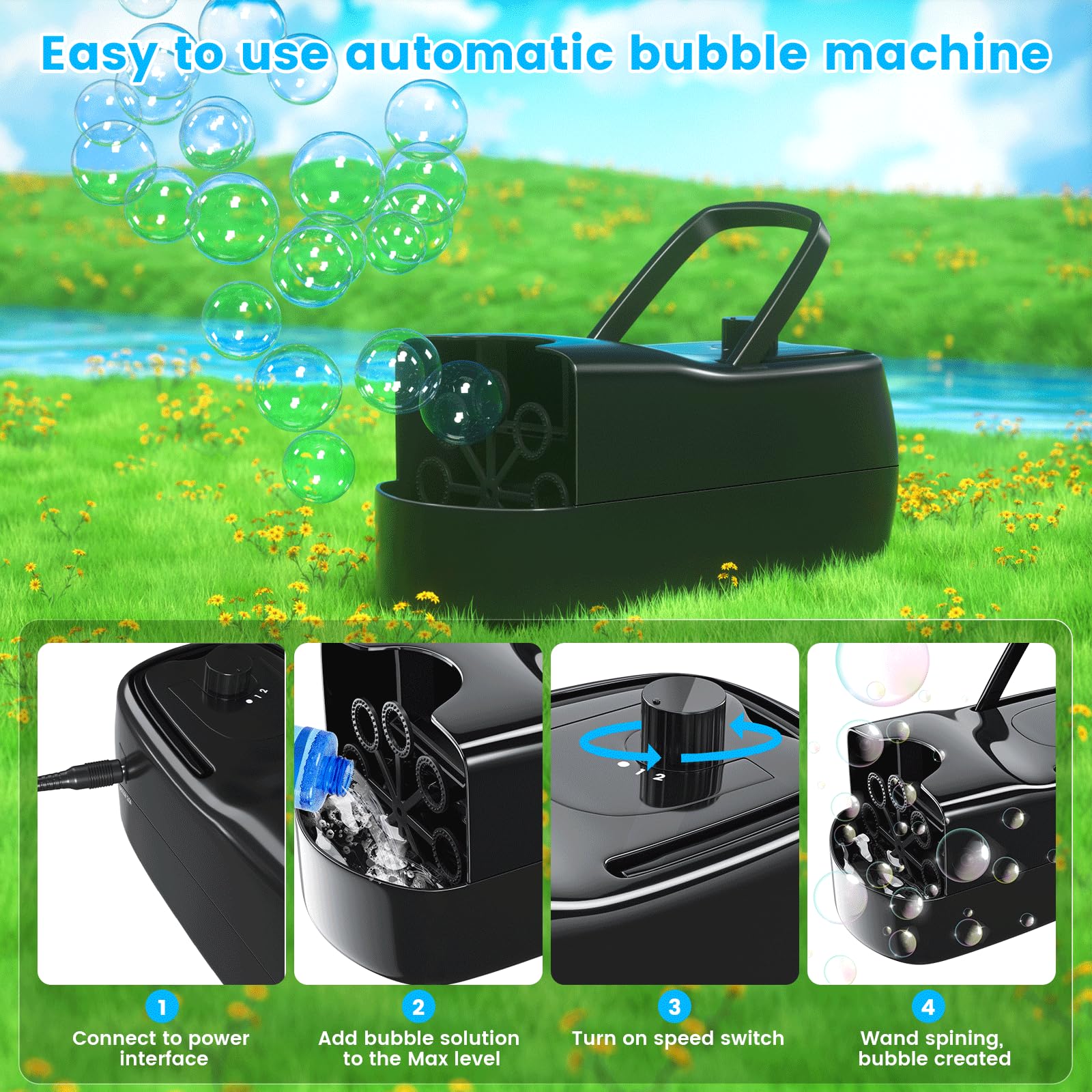 Best Bubble Machine for Kids - Automatic Electric Bubble Blower Maker with 500+ Bubbles Per Minute - Portable Party Decorations for Weddings, Birthdays & Outdoor Events - Fun Summer Toy for Backyard, Park & Pool Parties
