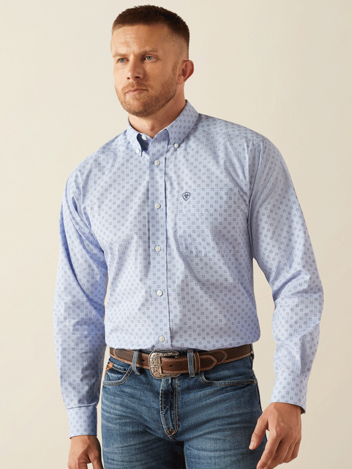 Ariat Men's Wrinkle-Free Otello Classic Fit Dress Shirt - Light Blue Periwinkle for Business Casual & Office Wear