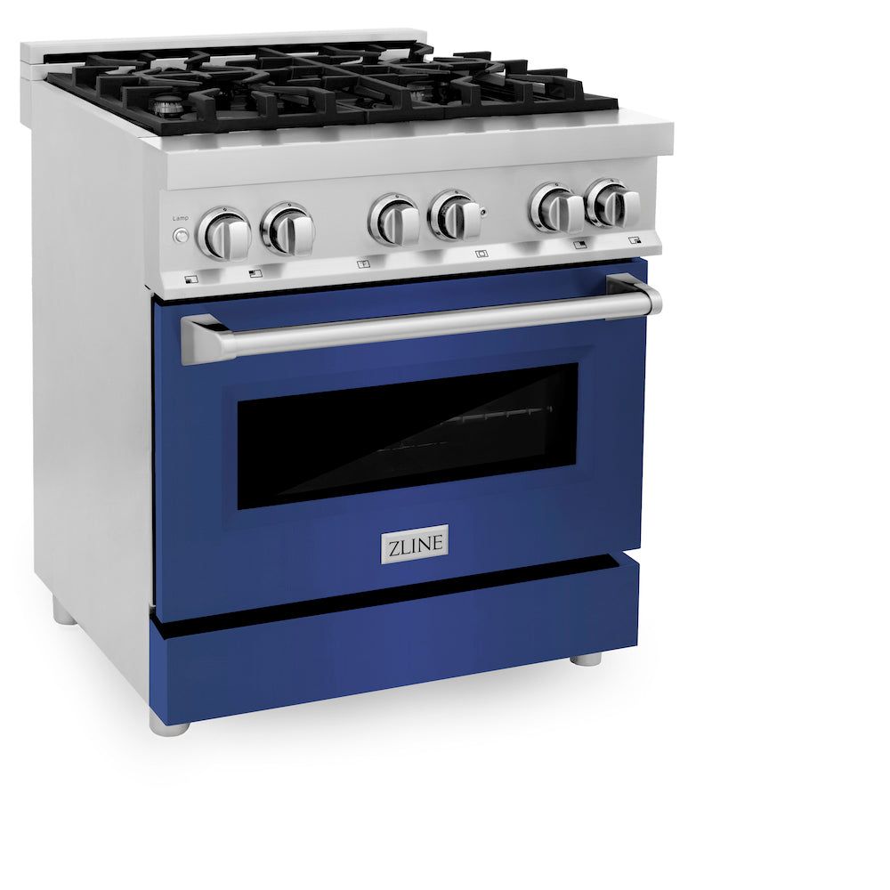 ZLINE 30 Inch 4.0 cu ft Dual Fuel Range with 4 Burner Gas Cooktop & Electric Convection Oven - Stainless Steel with Blue Matte Door (RA BM 30) - Perfect for Modern Kitchens & Professional Cooking