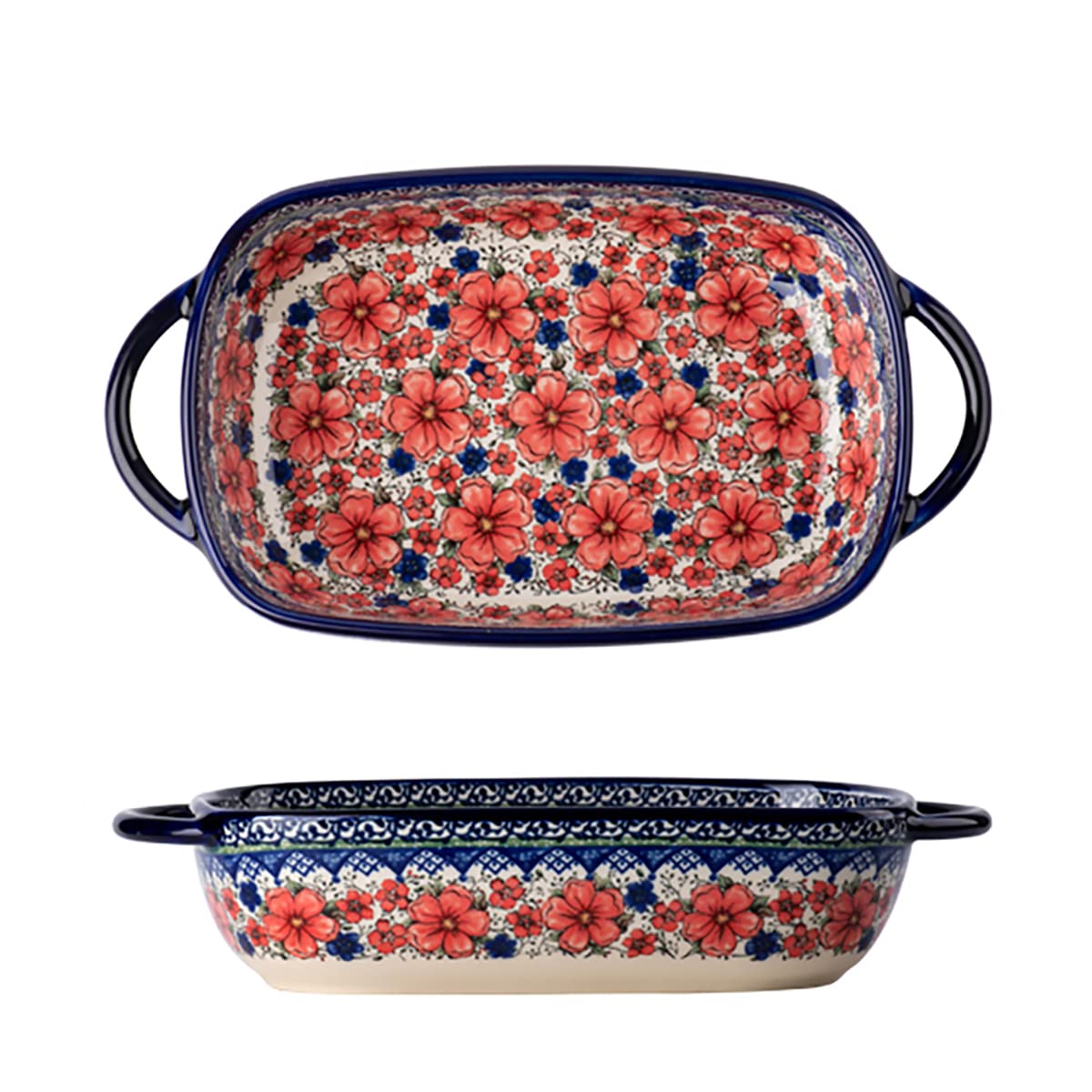 Vintage Cherry Blossom Ceramic Baking Dish - 22oz Oven Safe Casserole Pan with Handles for Lasagna, Pot Pies & More | Perfect for Family Dinners & Holiday Meals