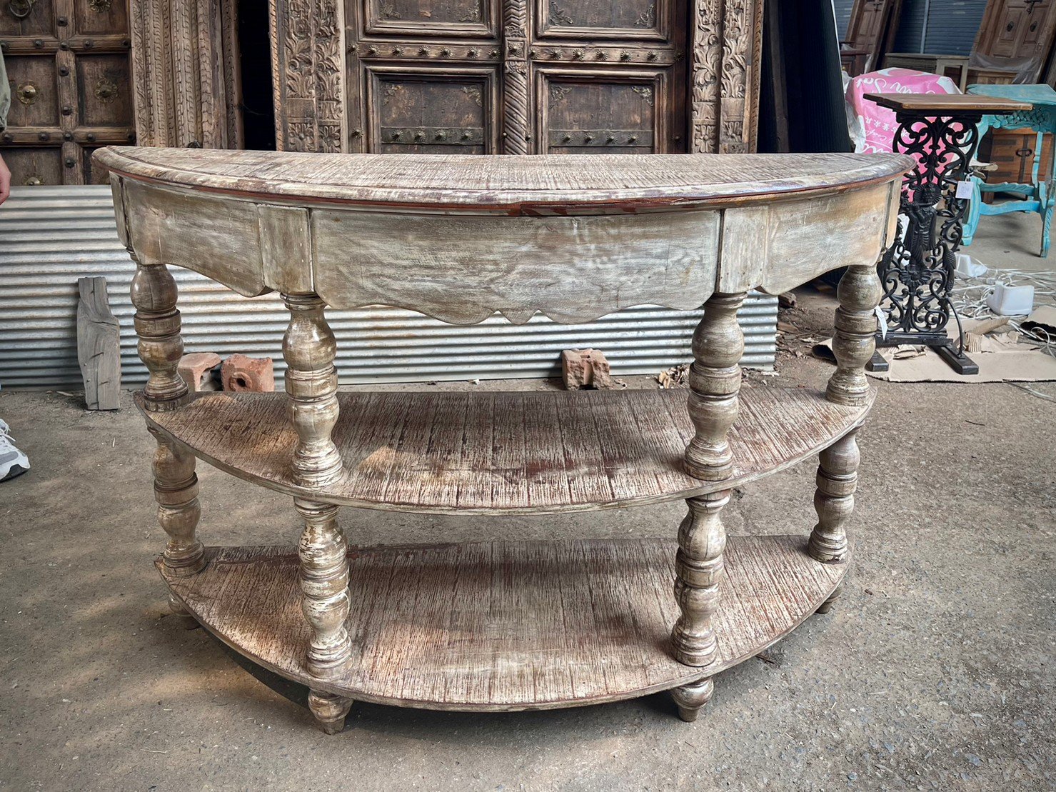 French Arched Hand Carved Solid Wood Console Table - Rustic White Entryway Hall Table for Farmhouse Decor | Perfect for Foyer, Living Room & Dining Room