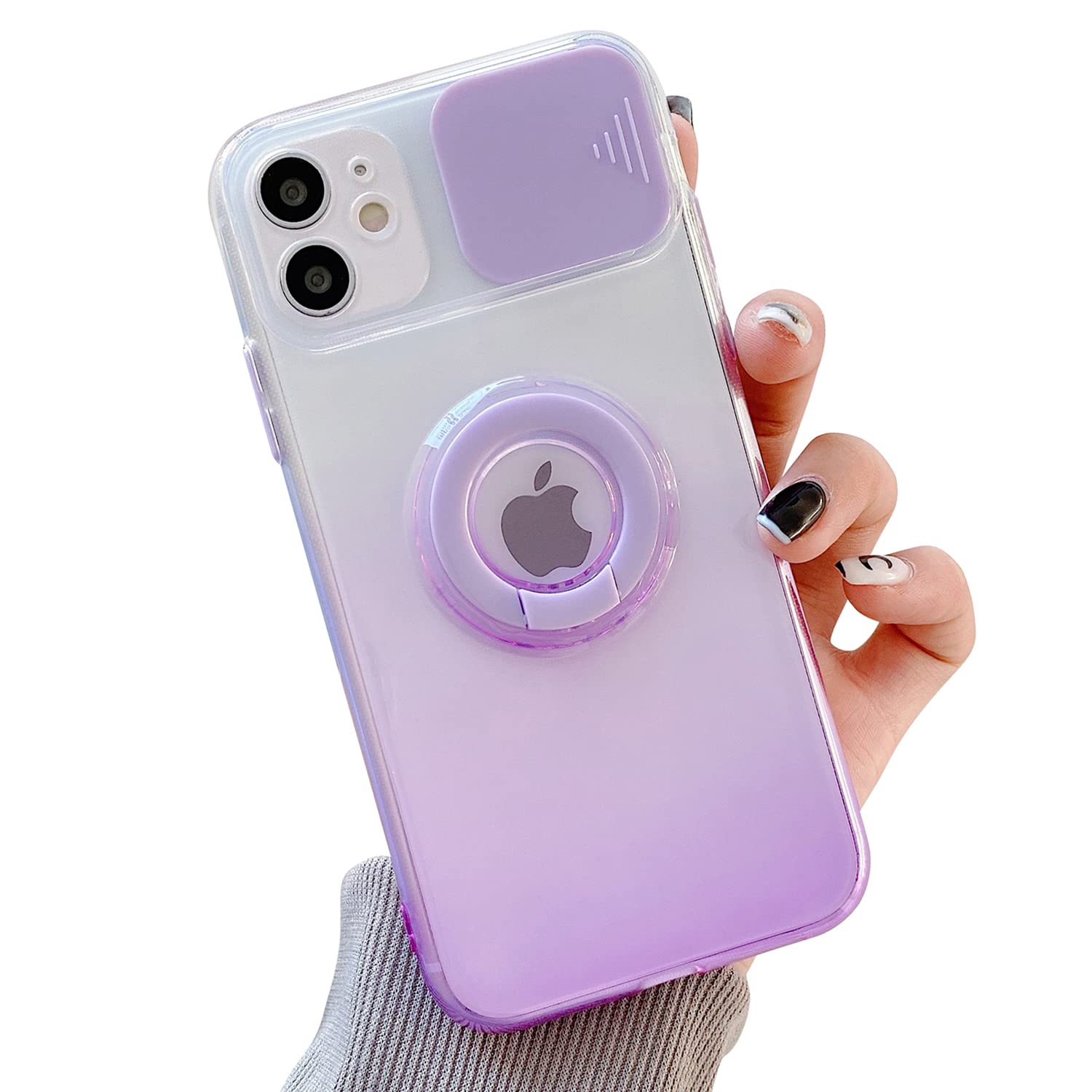 Gradient Color Crystal Case for iPhone 11 Pro Max - Soft TPU Silicone Shockproof Cover with Ring Holder, Slide Camera Lens Protection & Stand | Stylish Protective Phone Case for Everyday Use, Work & Travel