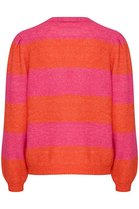 Evelyn Stripe Jumper - Pink Yarrow Color Women's Knit Sweater | Cozy Casual Wear for Fall & Winter | Perfect for Office, Dates & Holiday Outfits