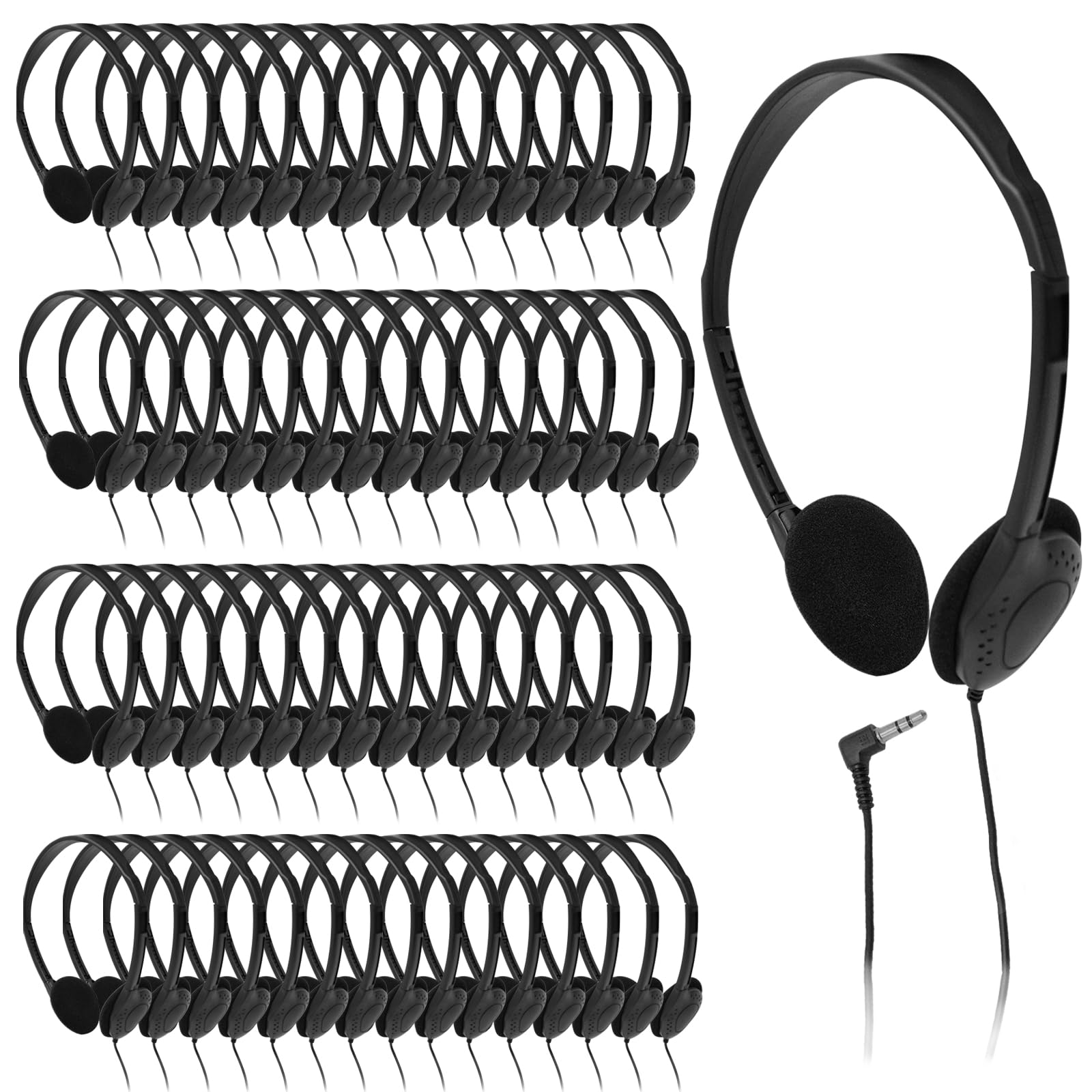 62 Pcs Bulk Classroom Headphones - Adjustable Wired Headband Earphones for Kids & Teens - Perfect for School, Library, and Online Learning