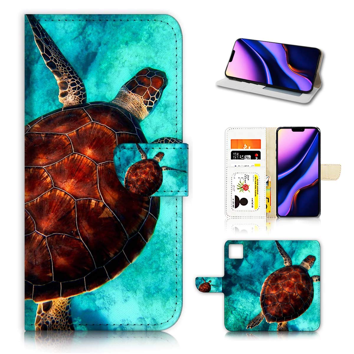 Premium Leather Flip Wallet Phone Case for iPhone 11 - Turtle in Sea Design (A21665) | Slim Protective Cover with Card Slots | Perfect for Everyday Use, Travel & Business Meetings