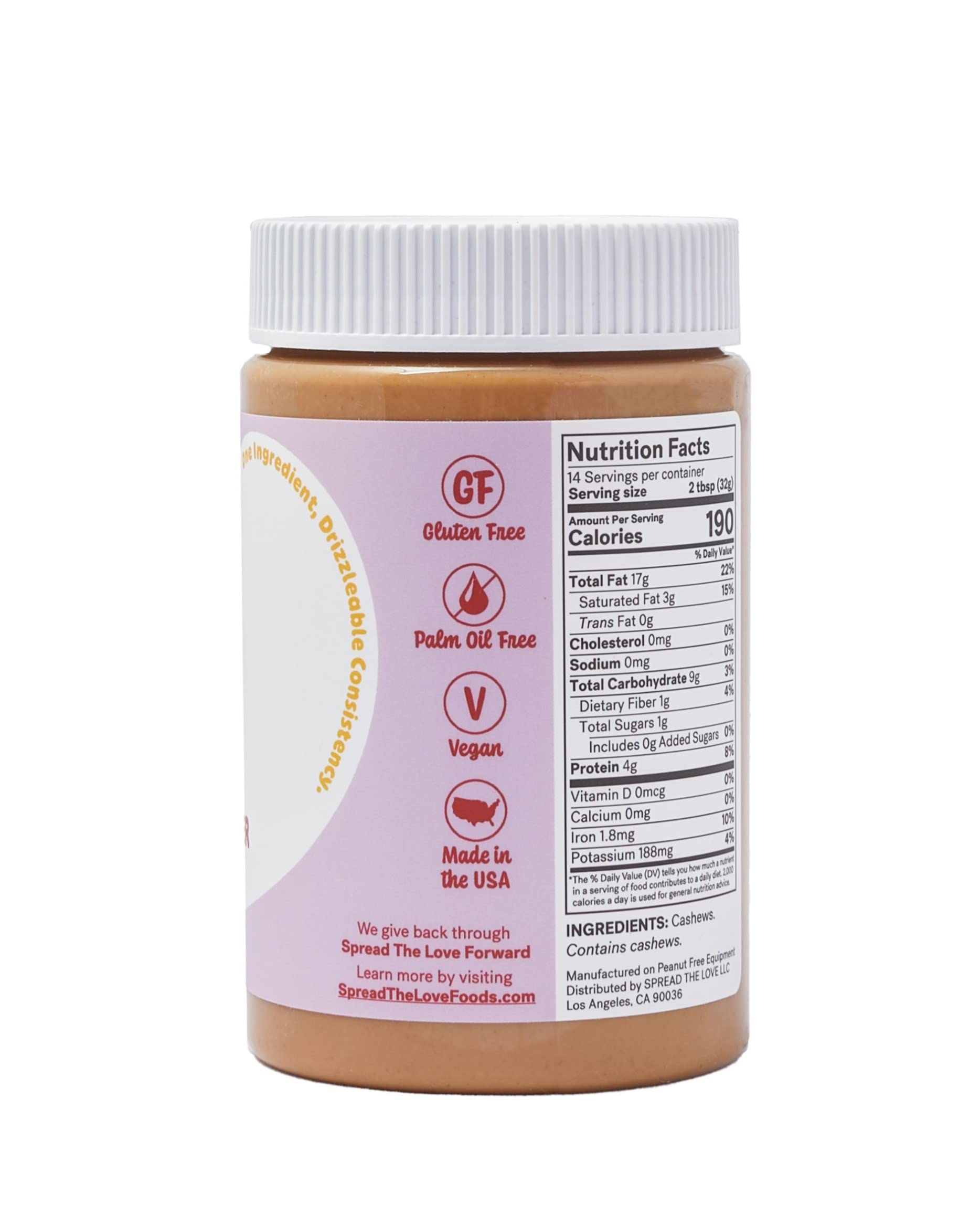 Organic Creamy Cashew Butter 16oz - All Natural, Vegan, Gluten-Free, No Added Salt/Sugar, Non-GMO, Raw - Perfect for Smoothies, Baking & Healthy Snacks (6-Pack)
