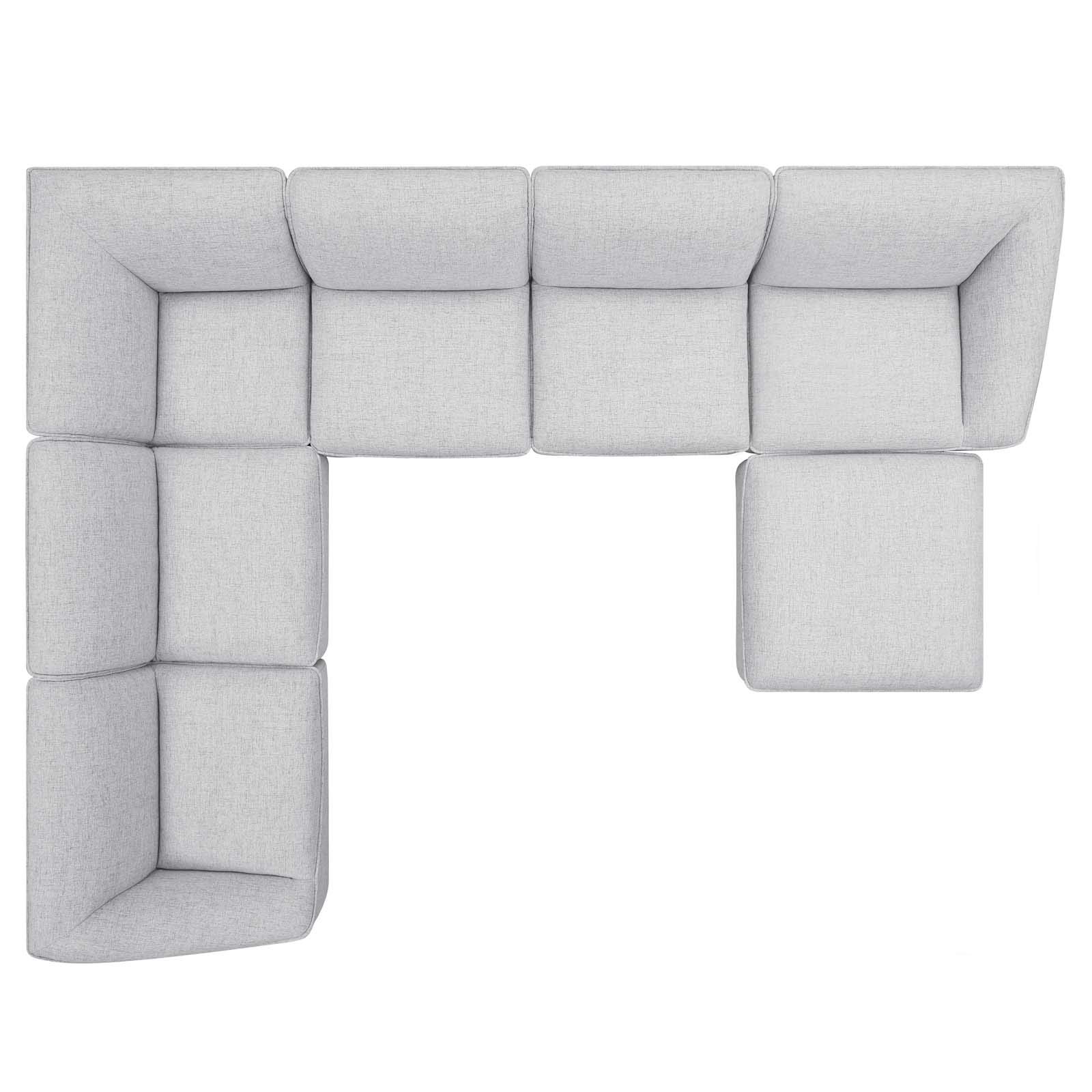 Modway Comprise 7-Piece Fabric Upholstered Sectional Sofa Set in Light Gray - Modern Living Room Furniture for Small Spaces & Family Gatherings