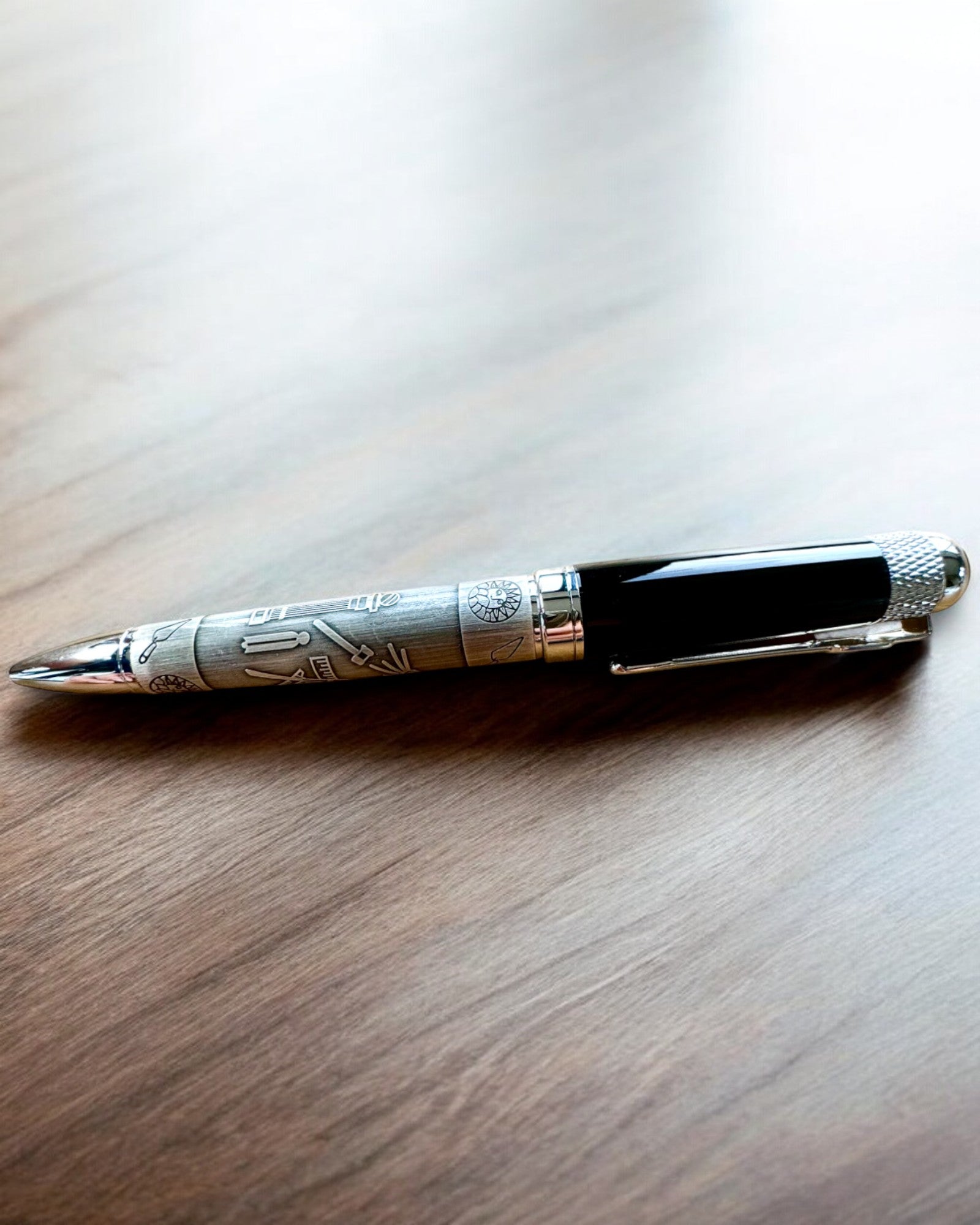 Elegant Engraved Pen with Symbolic Motifs - Ancient Silver Personalized Gift for Writers, Professionals & Graduates | Perfect for Office, Business Meetings & Special Occasions