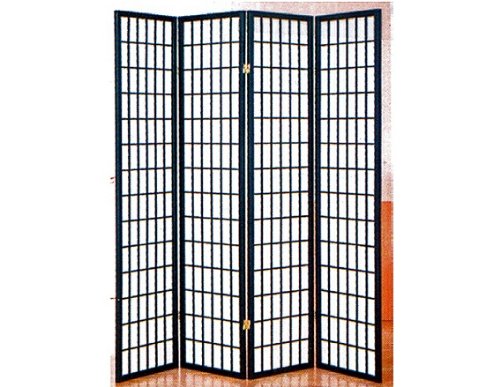 4 Panel Black Room Divider Shoji Screen - Japanese Style Folding Partition for Home Office, Bedroom Privacy & Space Division - Perfect for Meditation Rooms, Studios and Room Separators