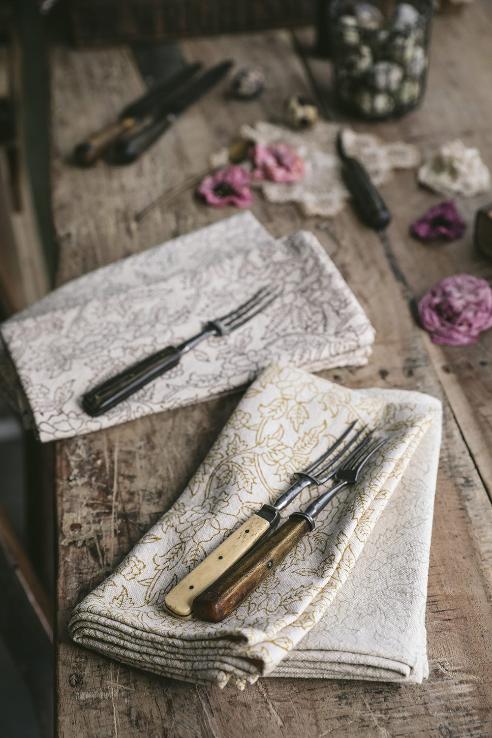 Hand Block Printed Botanical Cotton Napkins - Eco-Friendly Table Linens for Dining, Parties & Home Decor